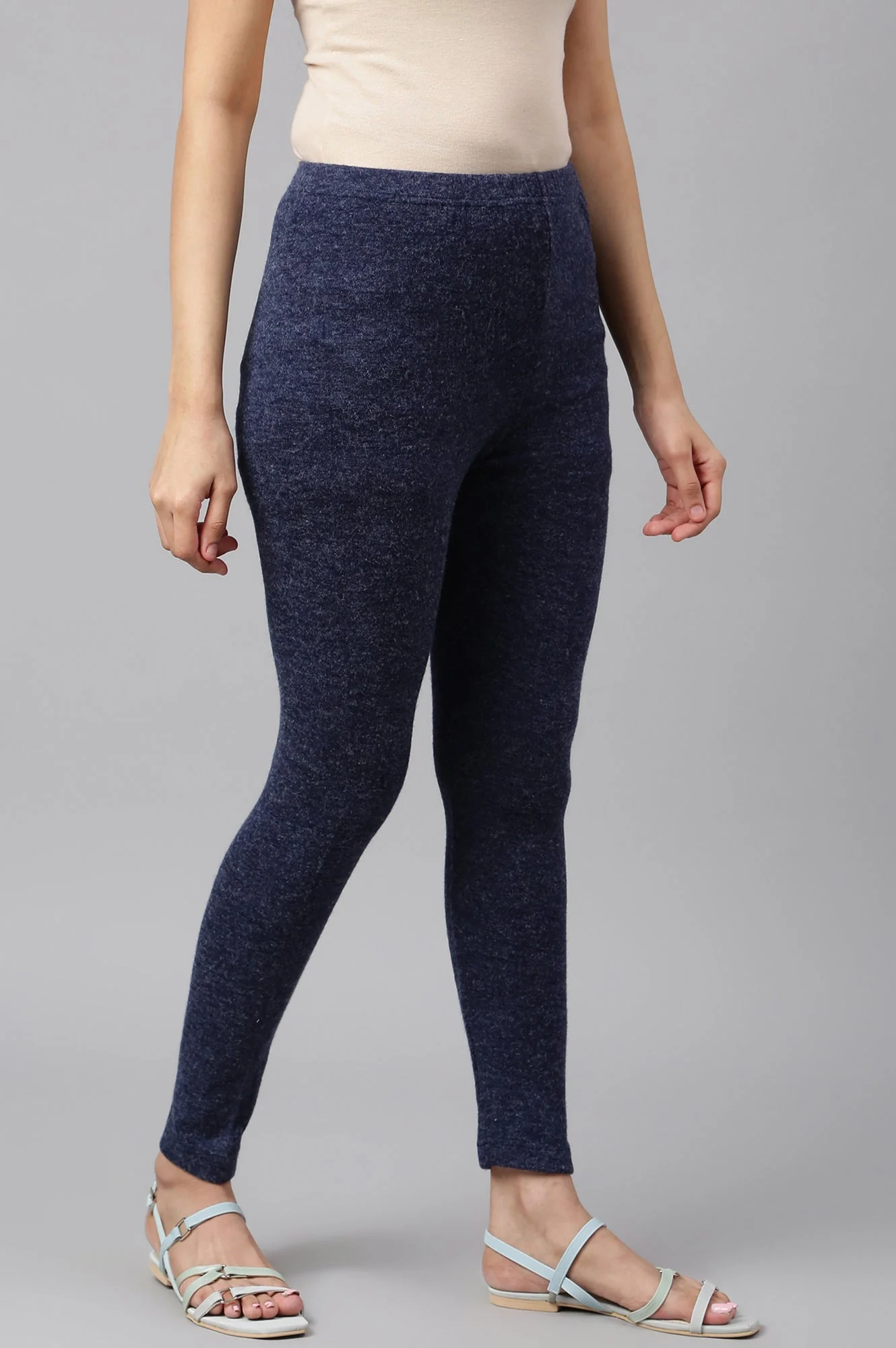 Elleven Women's Navy Blue Solid Skinny-fit Knit Tights with Elasticated Waistband - Image 5