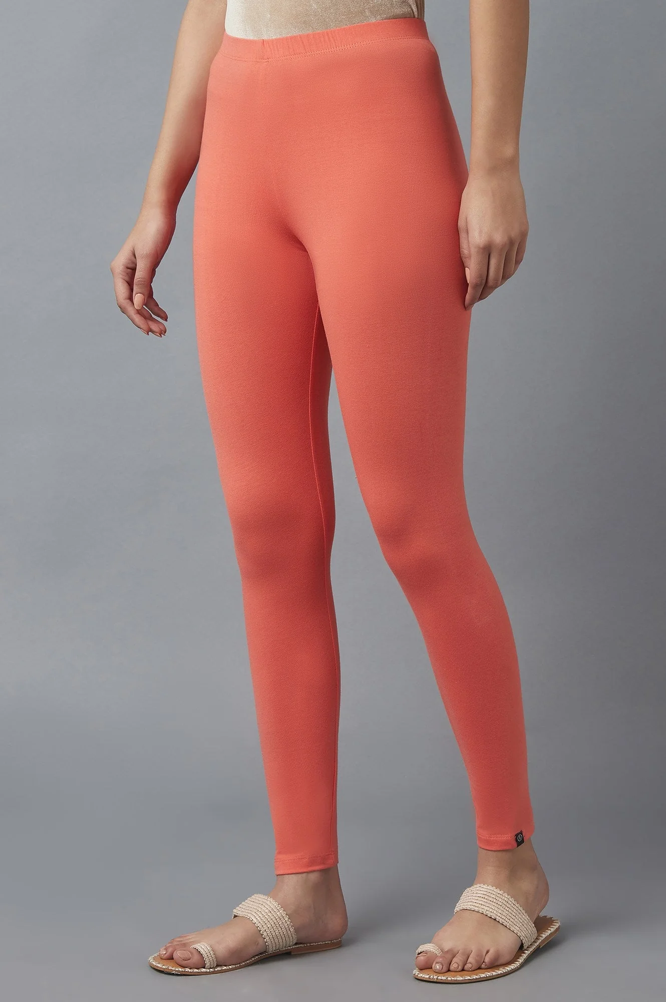 Elleven Women's Peach Solid Skinny Cotton High Waisted Tights - Image 3