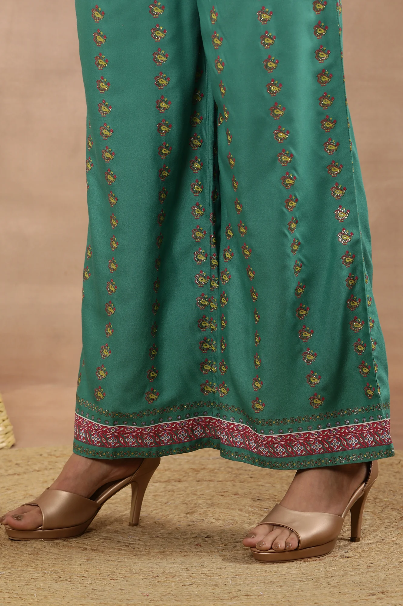 Marine Green A-Line Printed Kurta, Pants And Dupatta Set - Image 10