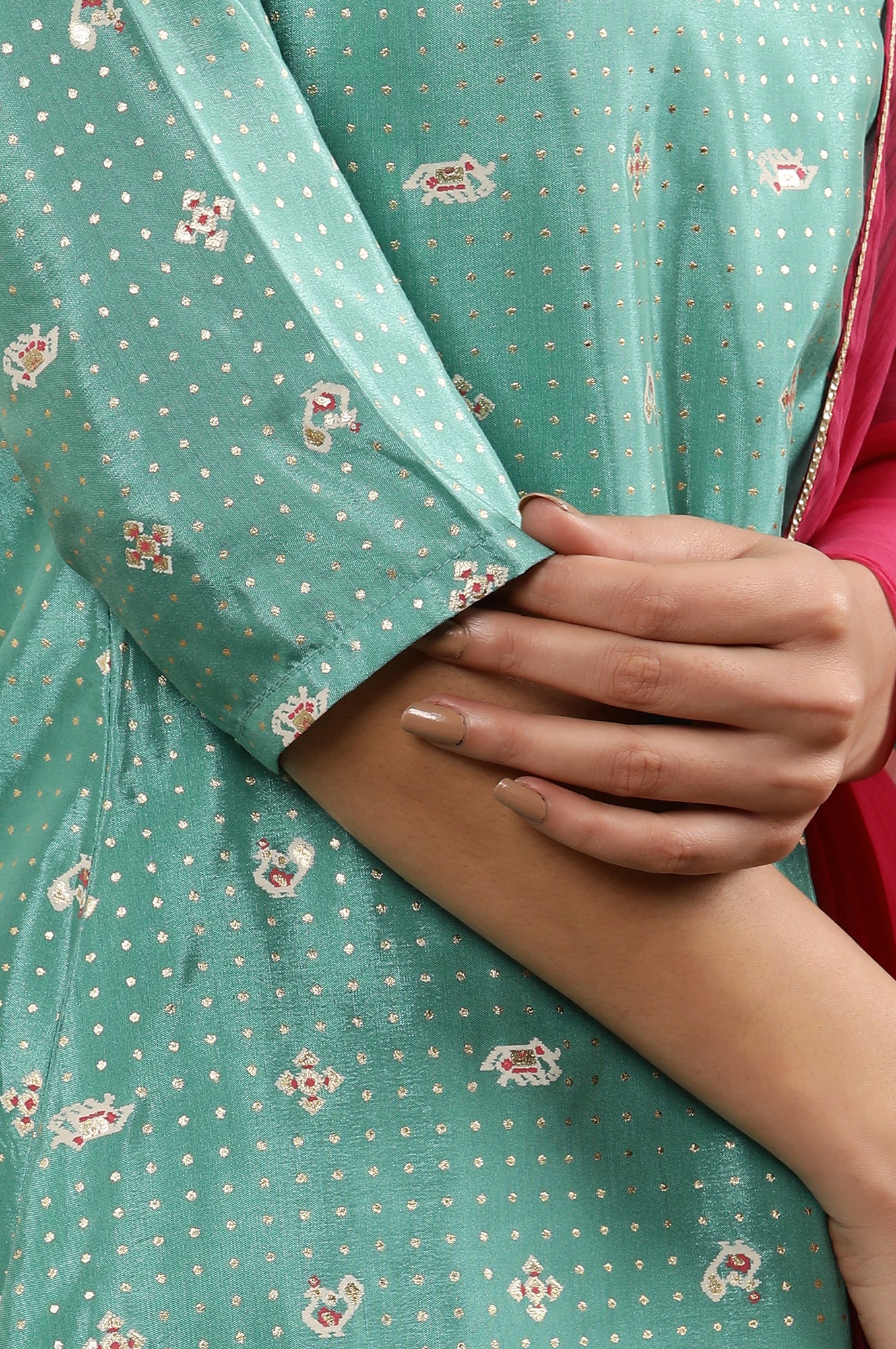 Marine Green A-Line Printed Kurta, Pants And Dupatta Set - Image 7