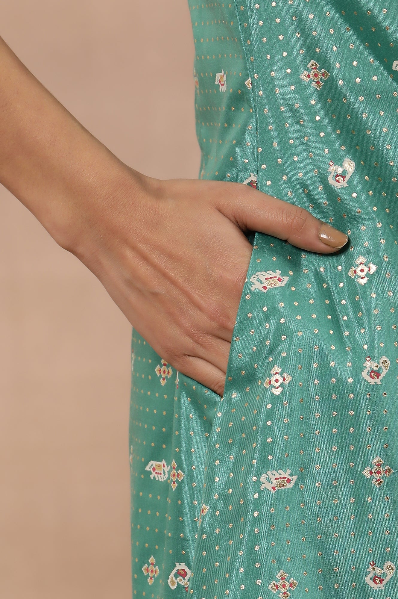 Marine Green A-Line Printed Kurta, Pants And Dupatta Set - Image 8