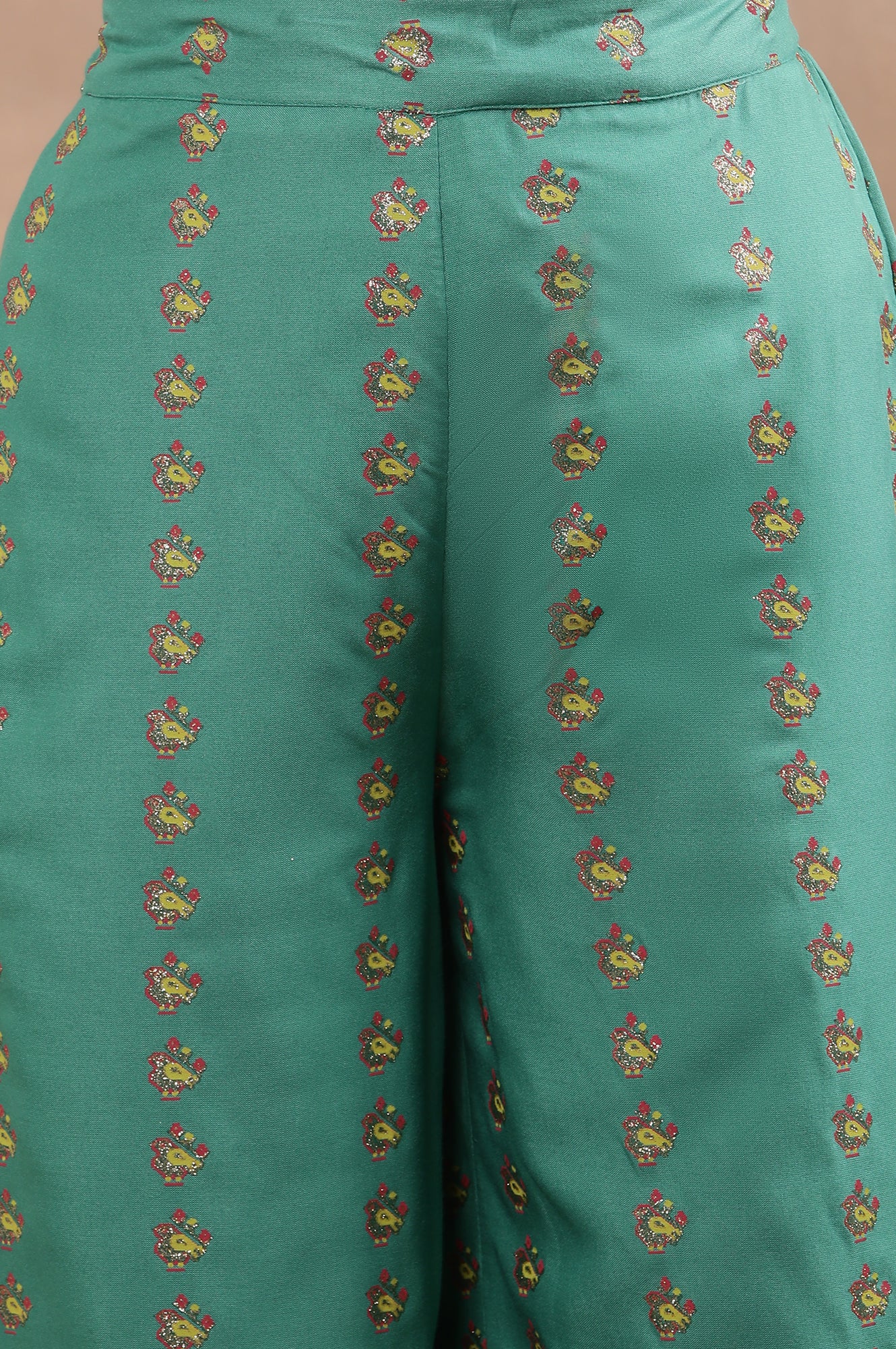 Marine Green A-Line Printed Kurta, Pants And Dupatta Set - Image 9