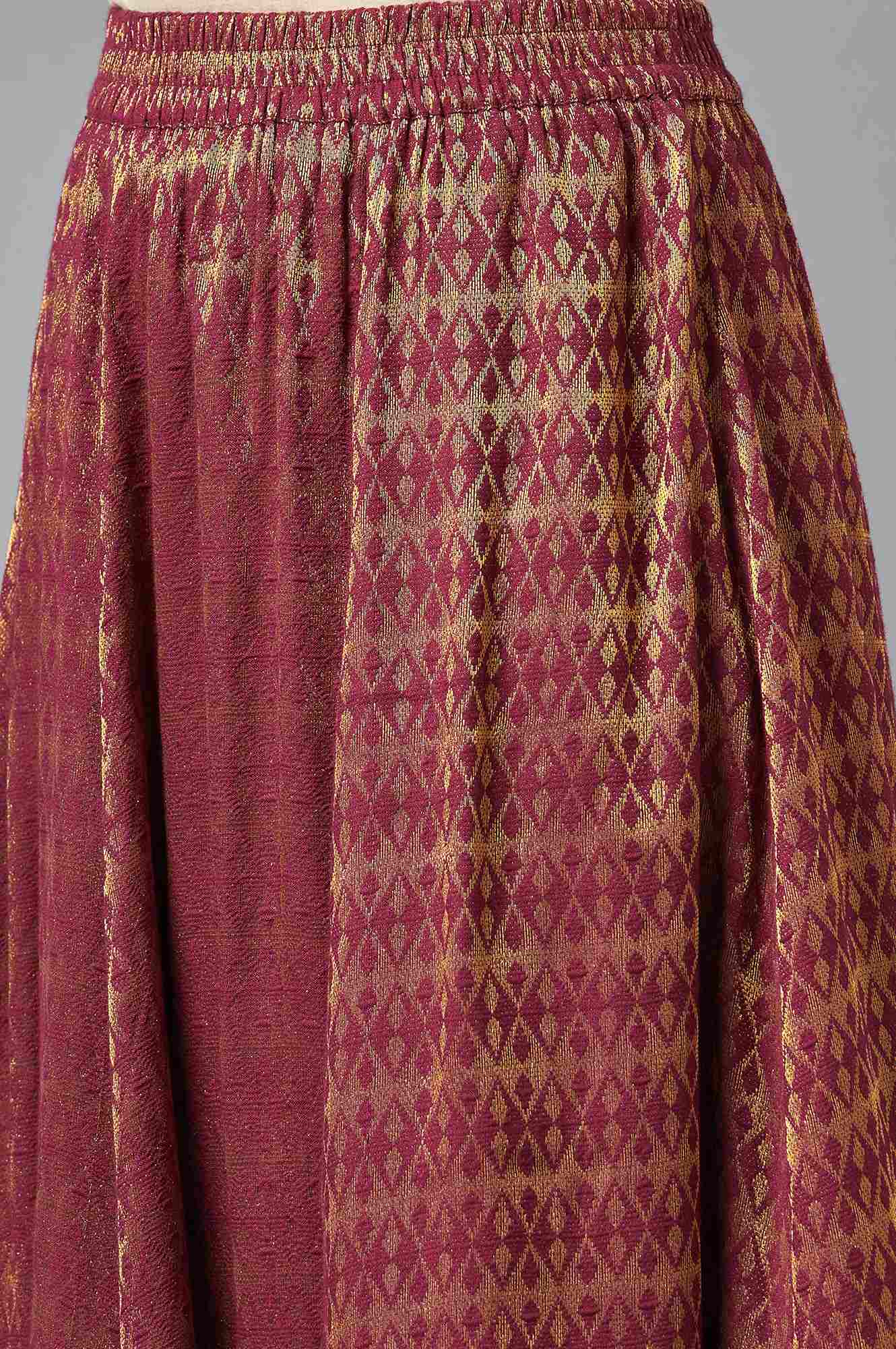 Elleven Women's Maroon Dobby Flared Woven Skirt With Elasticated Waist - Image 6