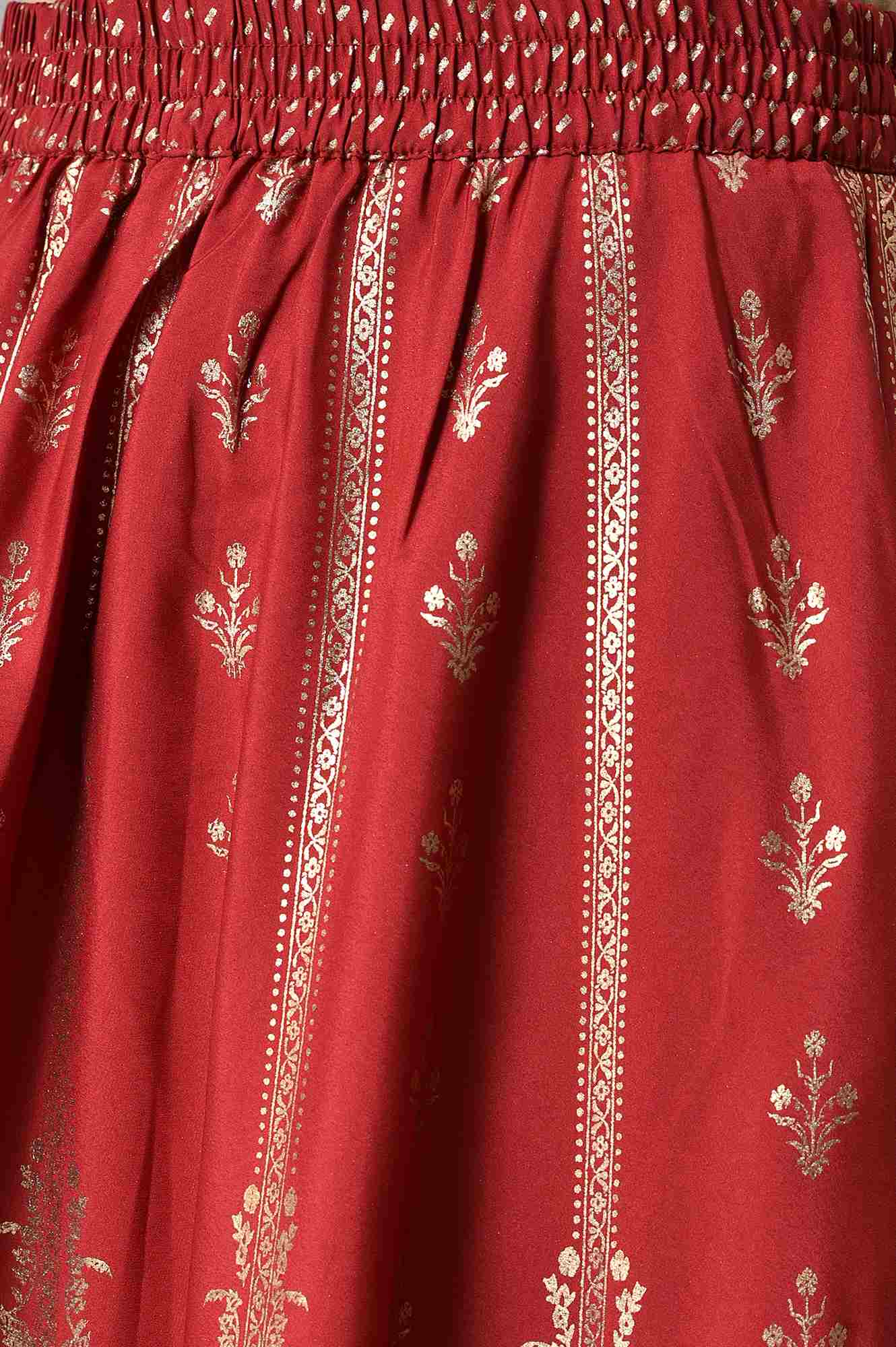 Elleven Women's Maroon Floral Printed Flared Woven Skirt With Elasticated Waist - Image 7