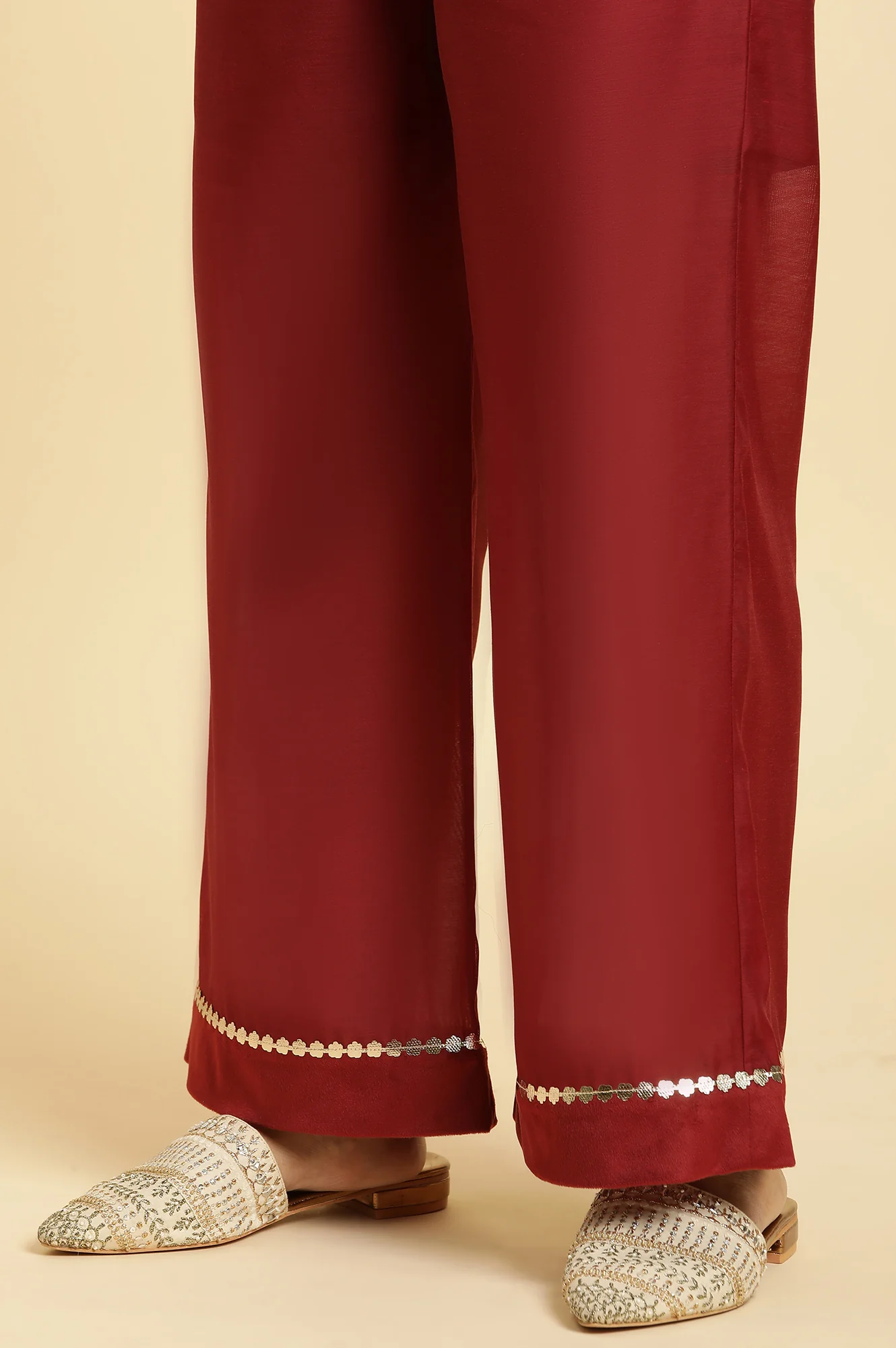 Maroon Mircro Velvet Embellished Kurta, Pants And Dupatta Set - Image 10