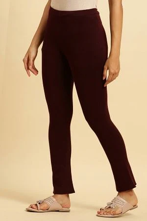 Maroon Solid Fit And Flare Pants - Image 2