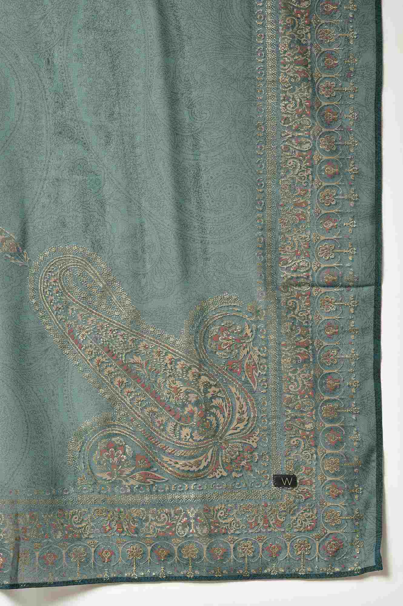 Maroon Velvet Sequined kurta With Green Parallel Pants And Dupatta - Image 8