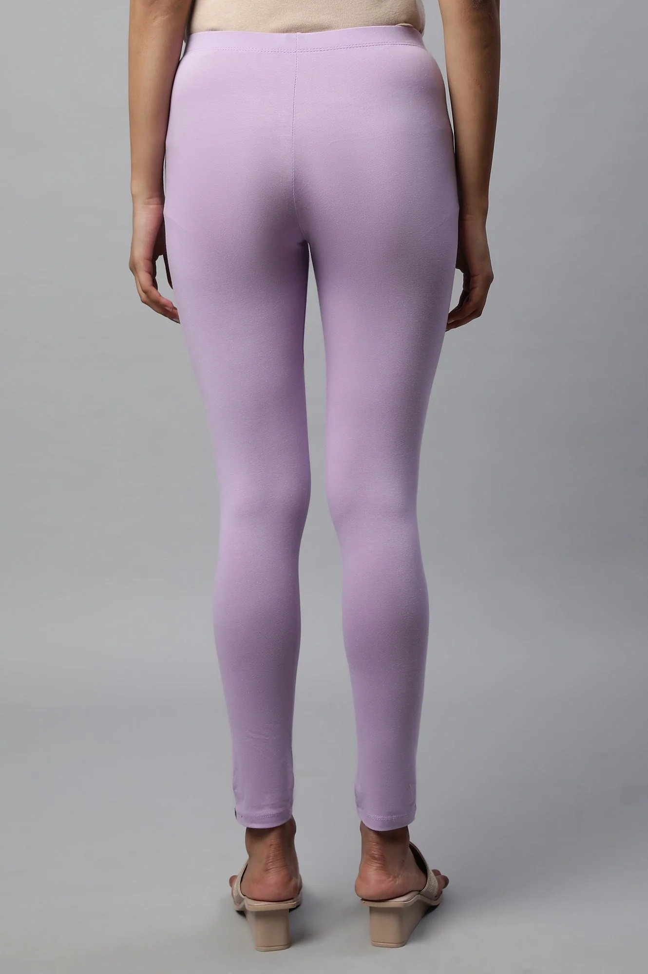 Elleven Women's Lavender Solid Skinny-fit Cotton Tights with Extra Stretch - Image 2