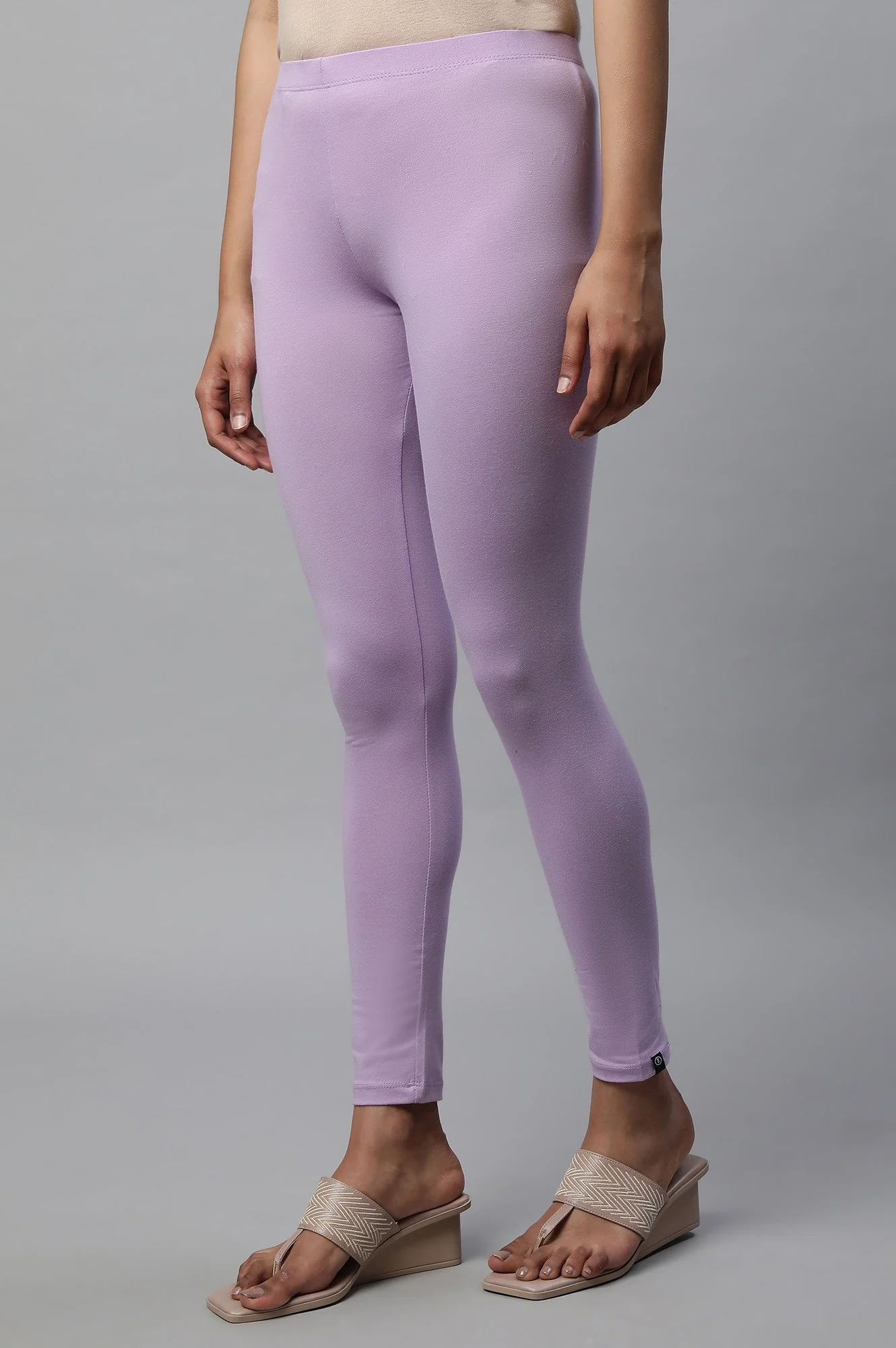 Elleven Women's Lavender Solid Skinny-fit Cotton Tights with Extra Stretch - Image 3