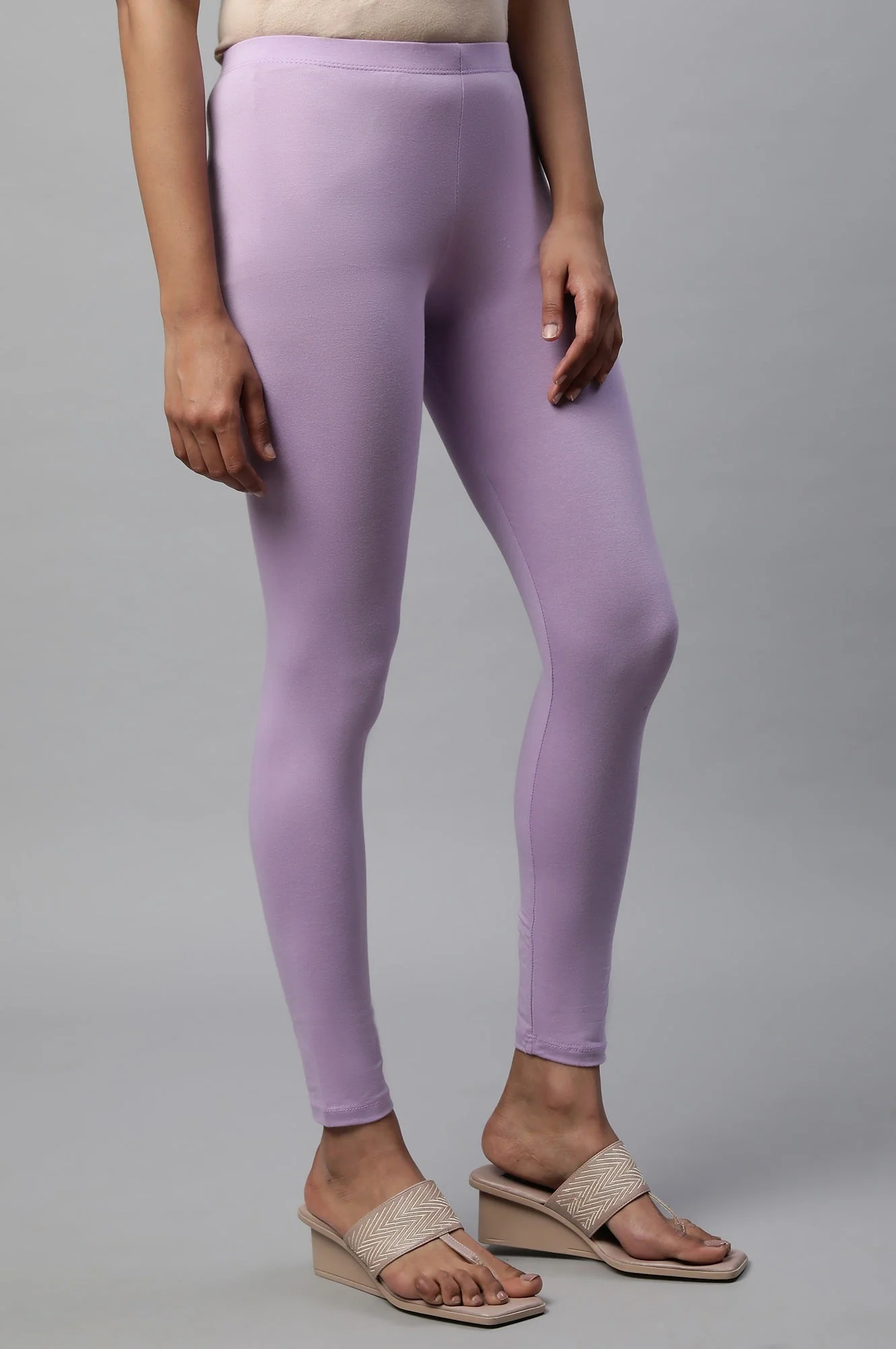 Elleven Women's Lavender Solid Skinny-fit Cotton Tights with Extra Stretch - Image 4