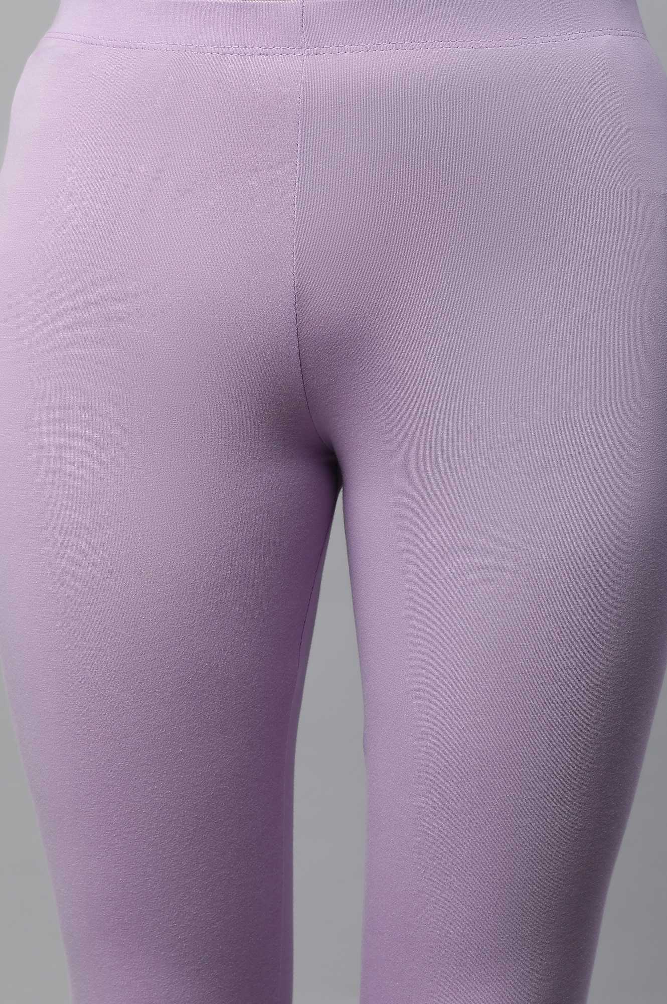 Elleven Women's Lavender Solid Skinny-fit Cotton Tights with Extra Stretch - Image 7