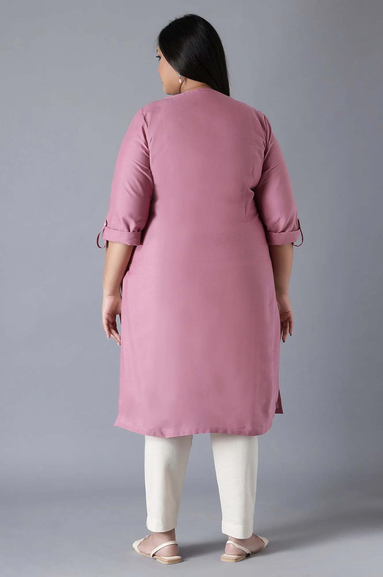 Mauve Round Neck Solid kurta - Image 2