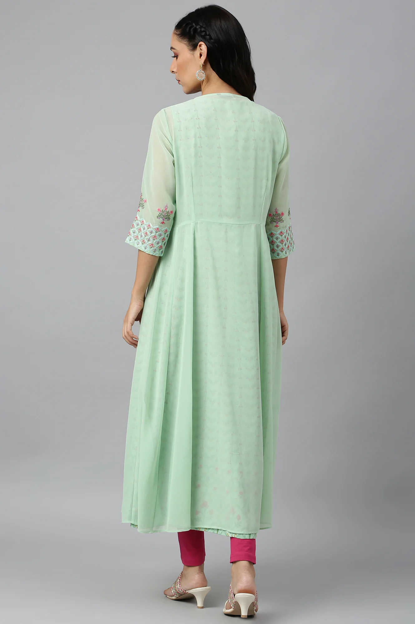 Mint Green Jacket With Kurta And Tights - Image 6