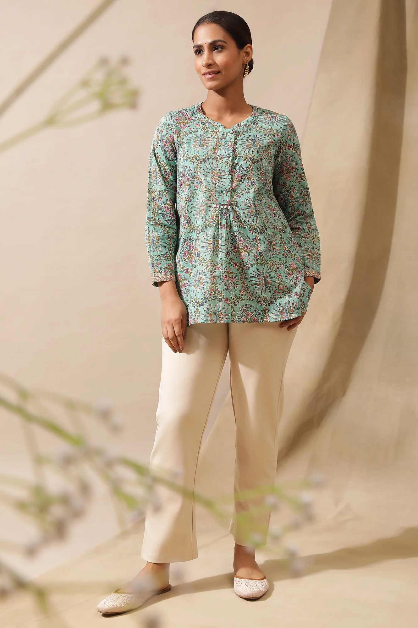 Mist Green Hand Block Printed Top - Image 2