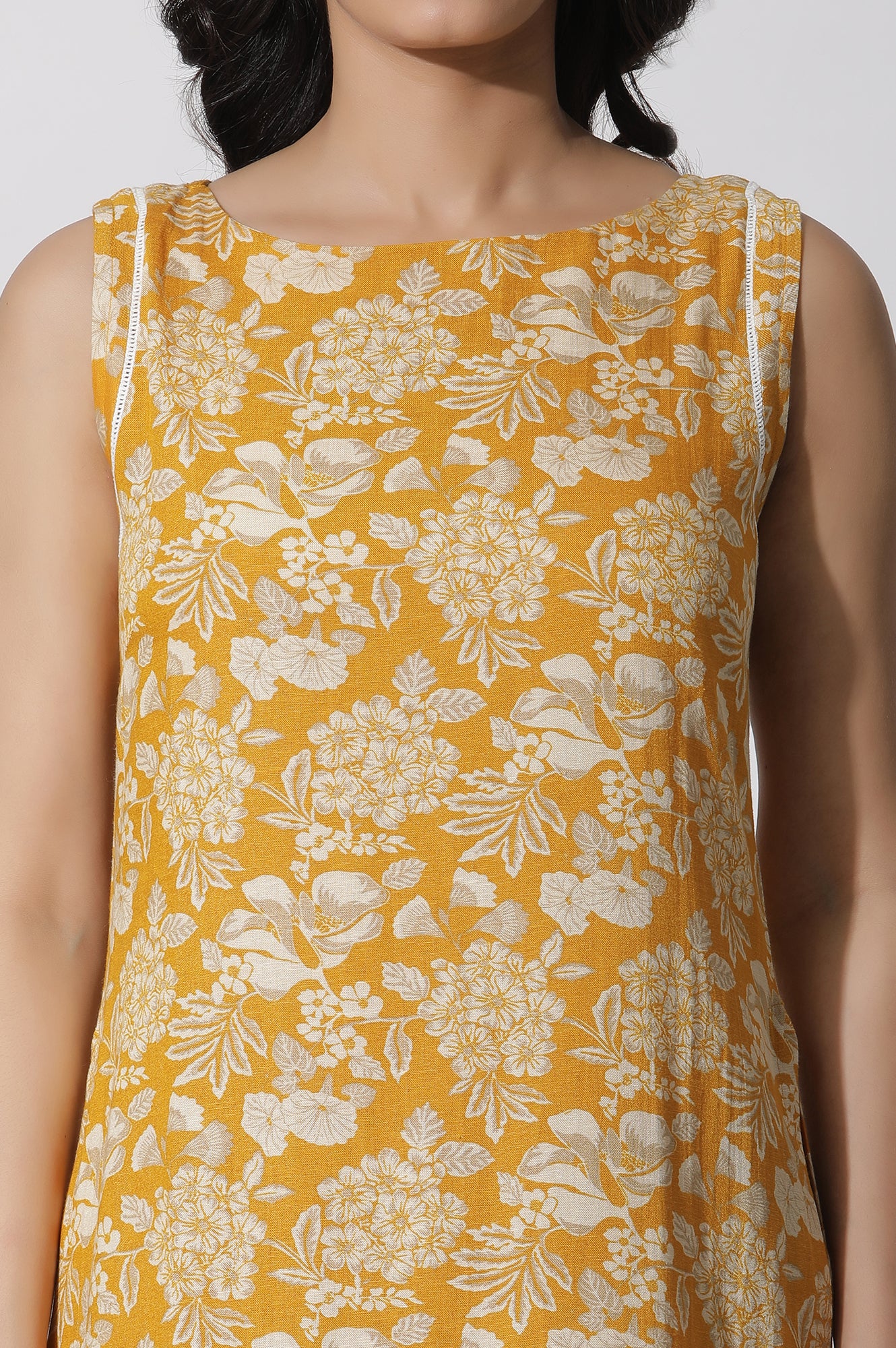 Mustard Floral Printed A-Line Kurta And Flared Pants Set - Image 6