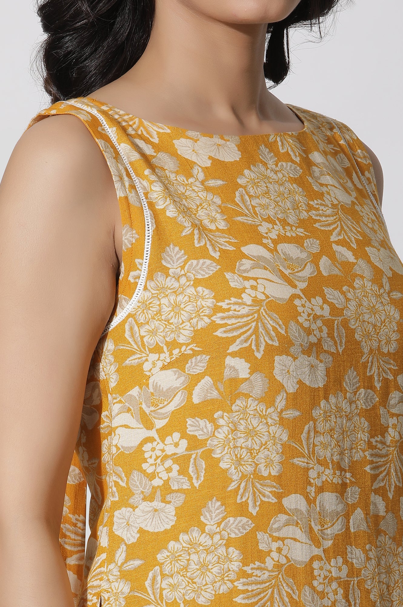 Mustard Floral Printed A-Line Kurta And Flared Pants Set - Image 7