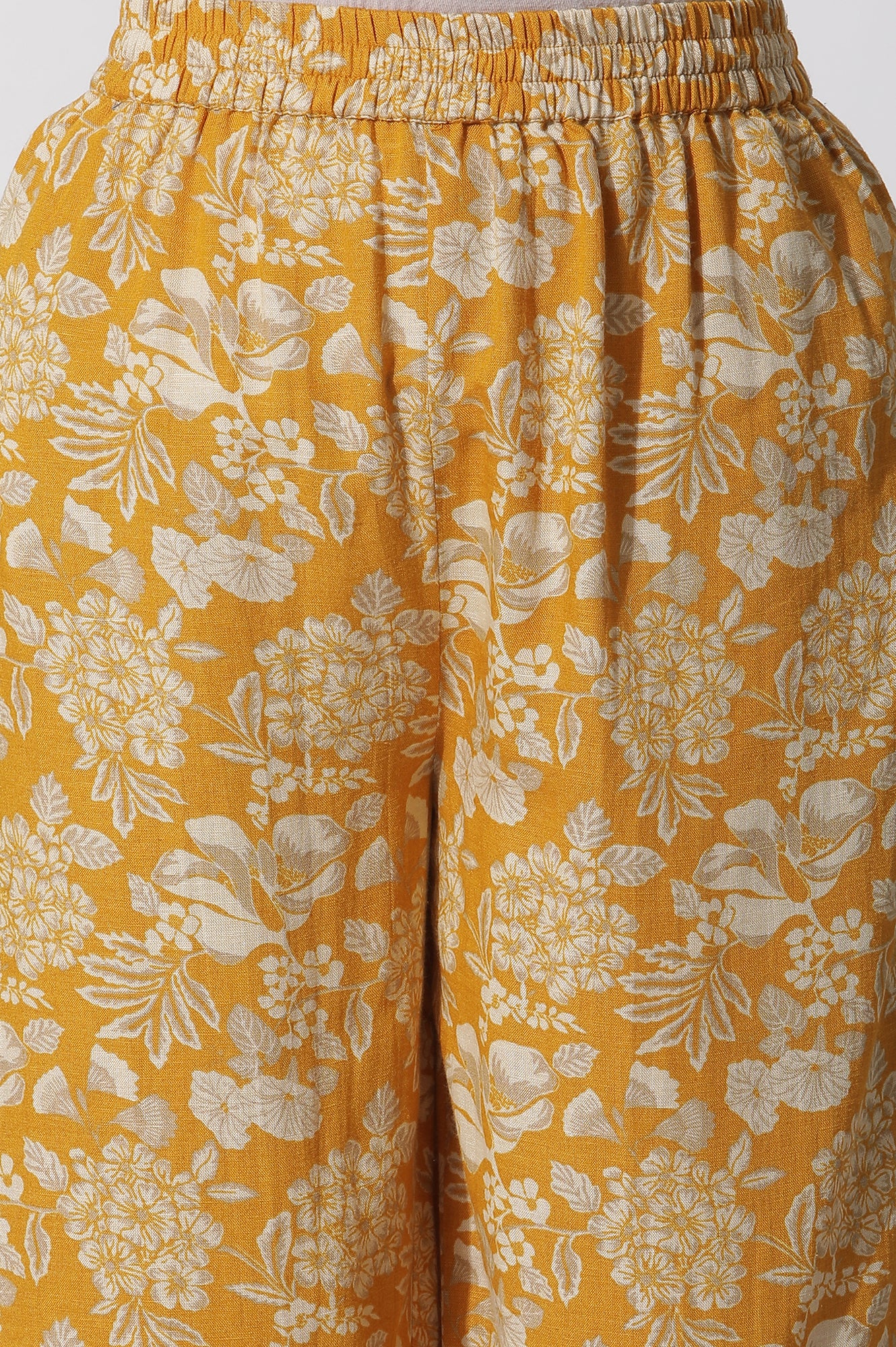 Mustard Floral Printed A-Line Kurta And Flared Pants Set - Image 8