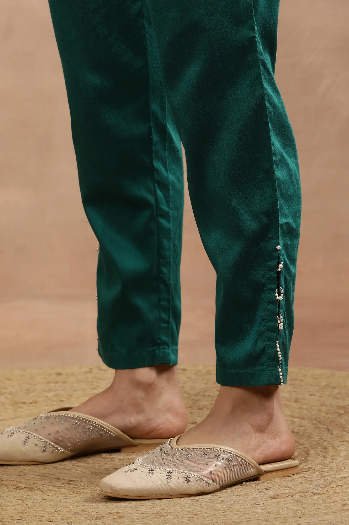 Mustard Glitter Printed Kurta And Slim Pants Set - Image 9