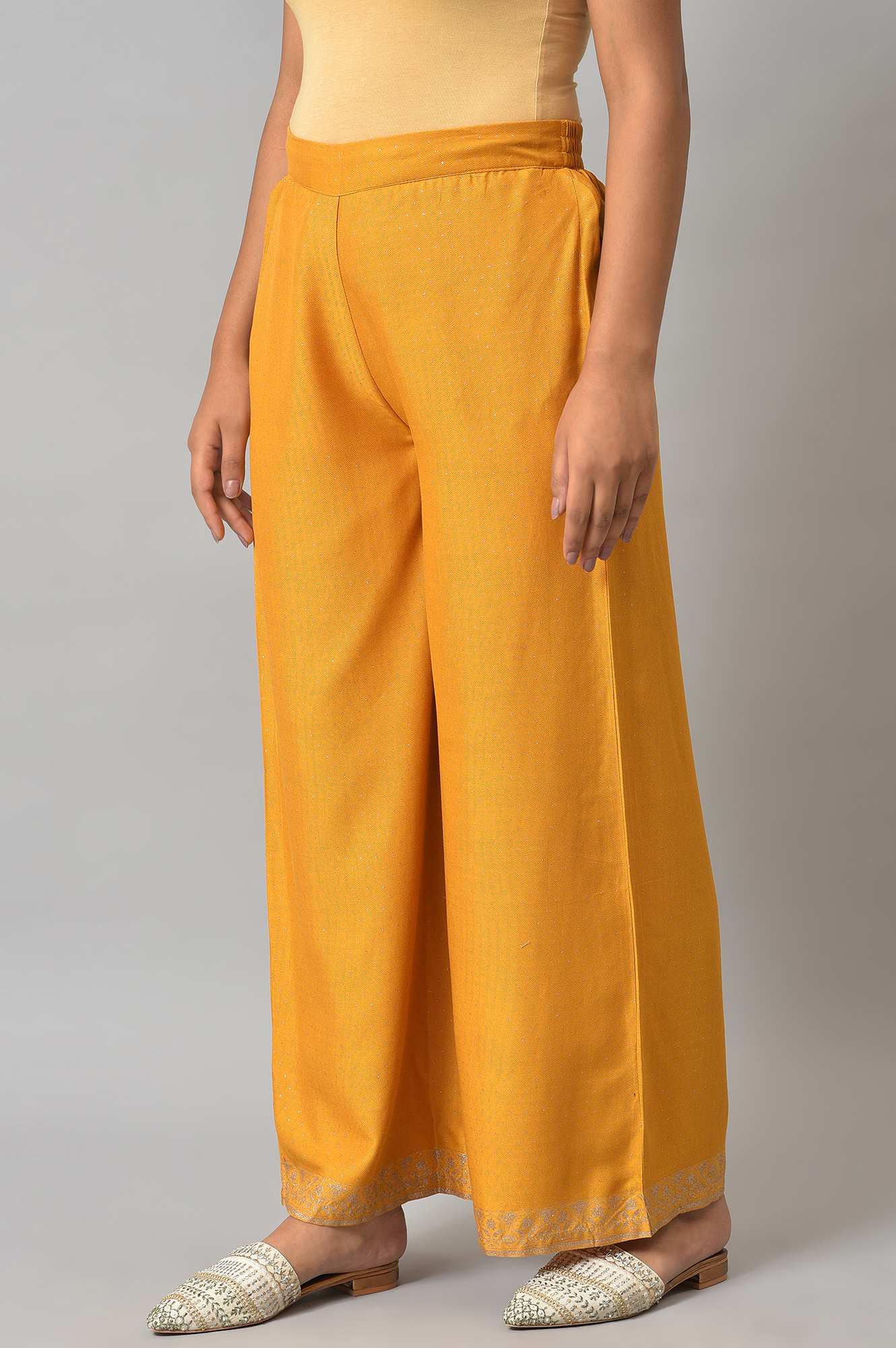 Mustard Glitter Printed Parallel Pants - Image 3