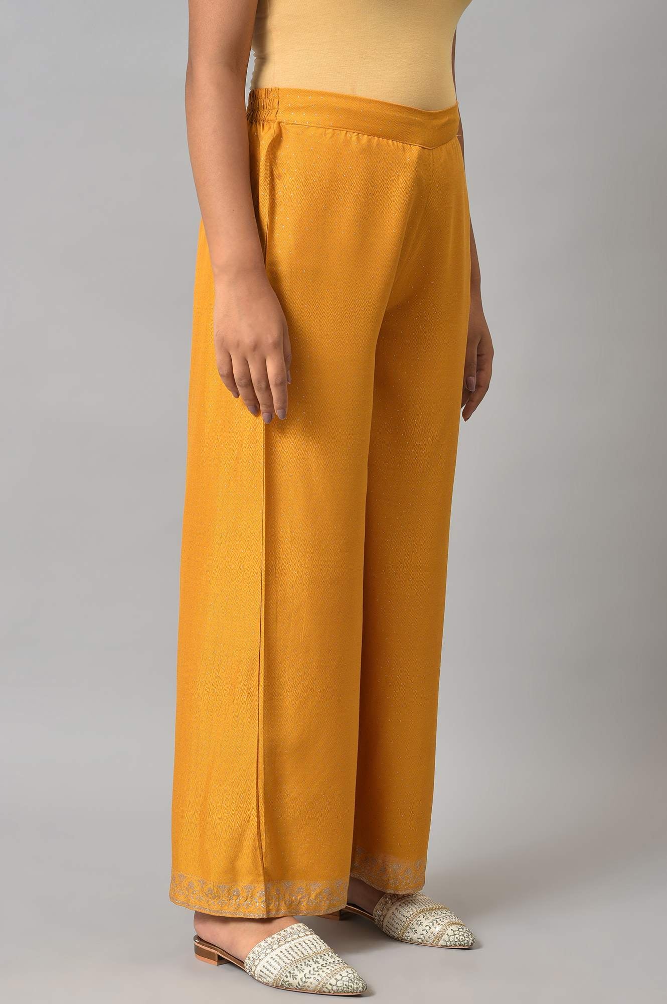 Mustard Glitter Printed Parallel Pants - Image 4
