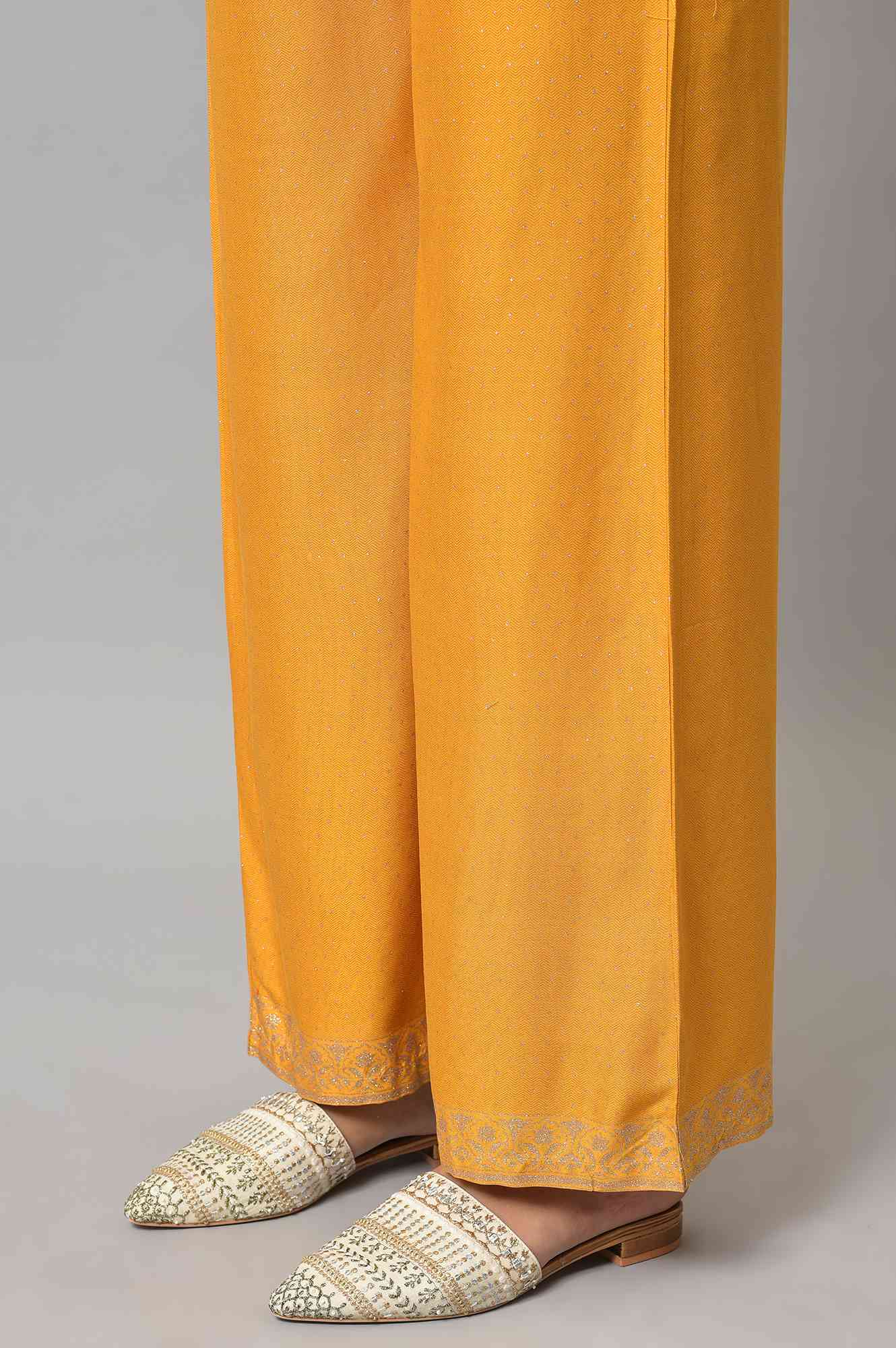 Mustard Glitter Printed Parallel Pants - Image 8