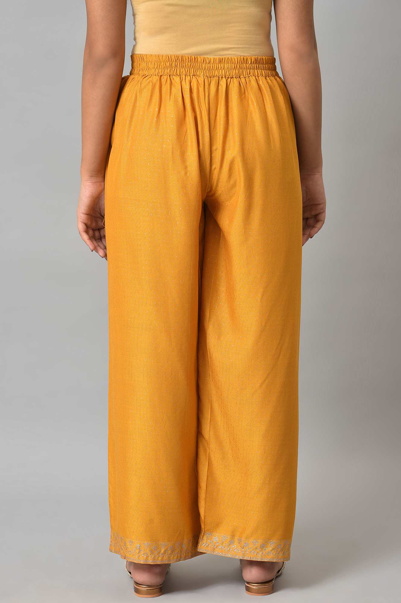 Mustard Glitter Printed Parallel Pants - Image 2