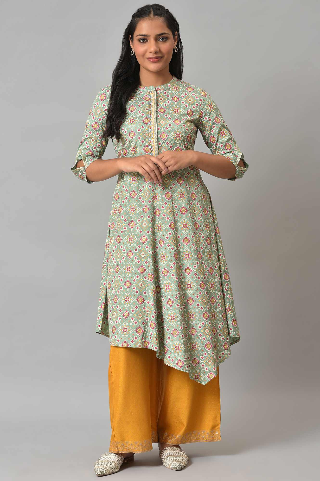 Mustard Glitter Printed Parallel Pants - Image 5