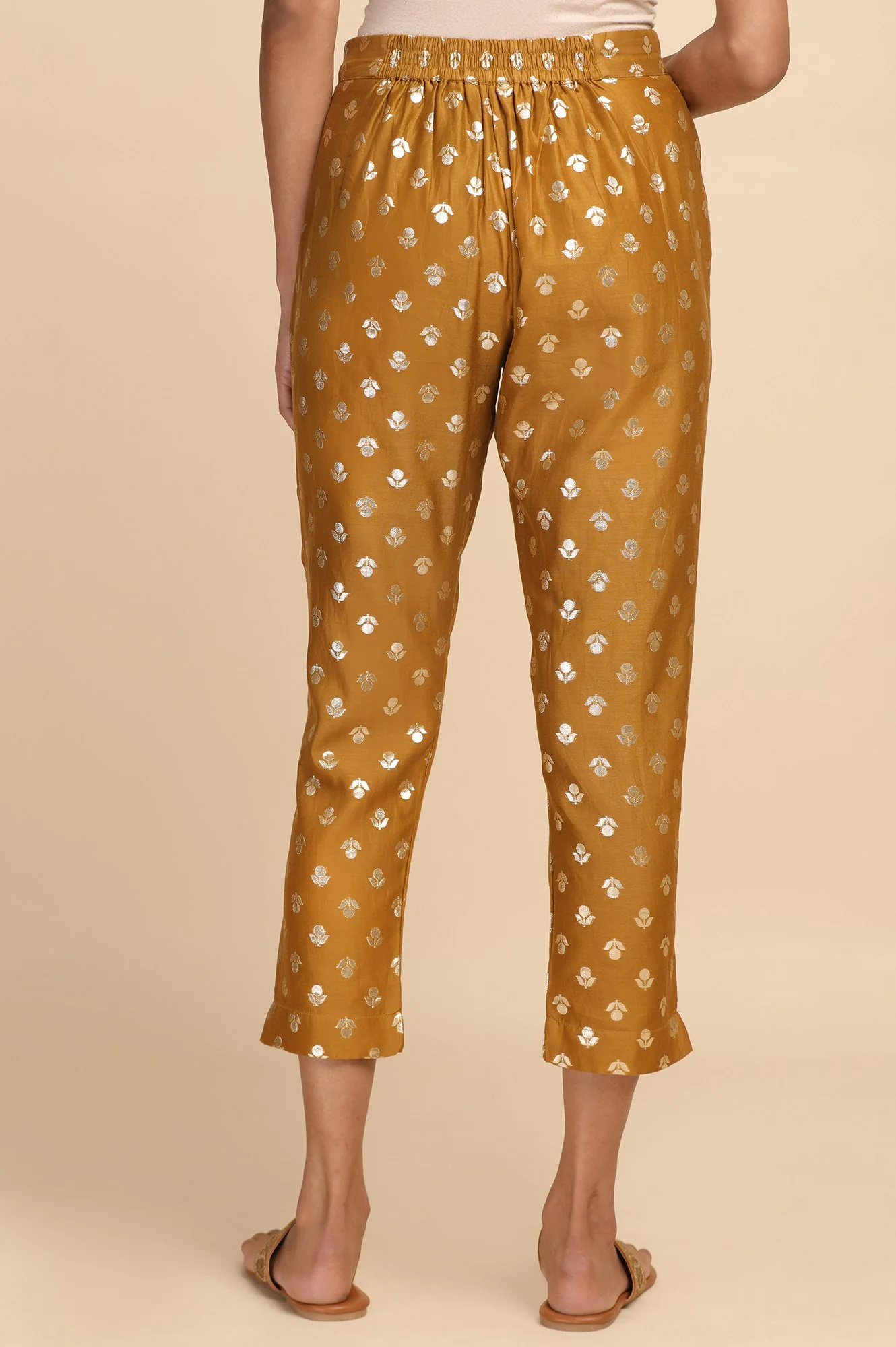 Mustard Jacquard Slim Pants - Image 2