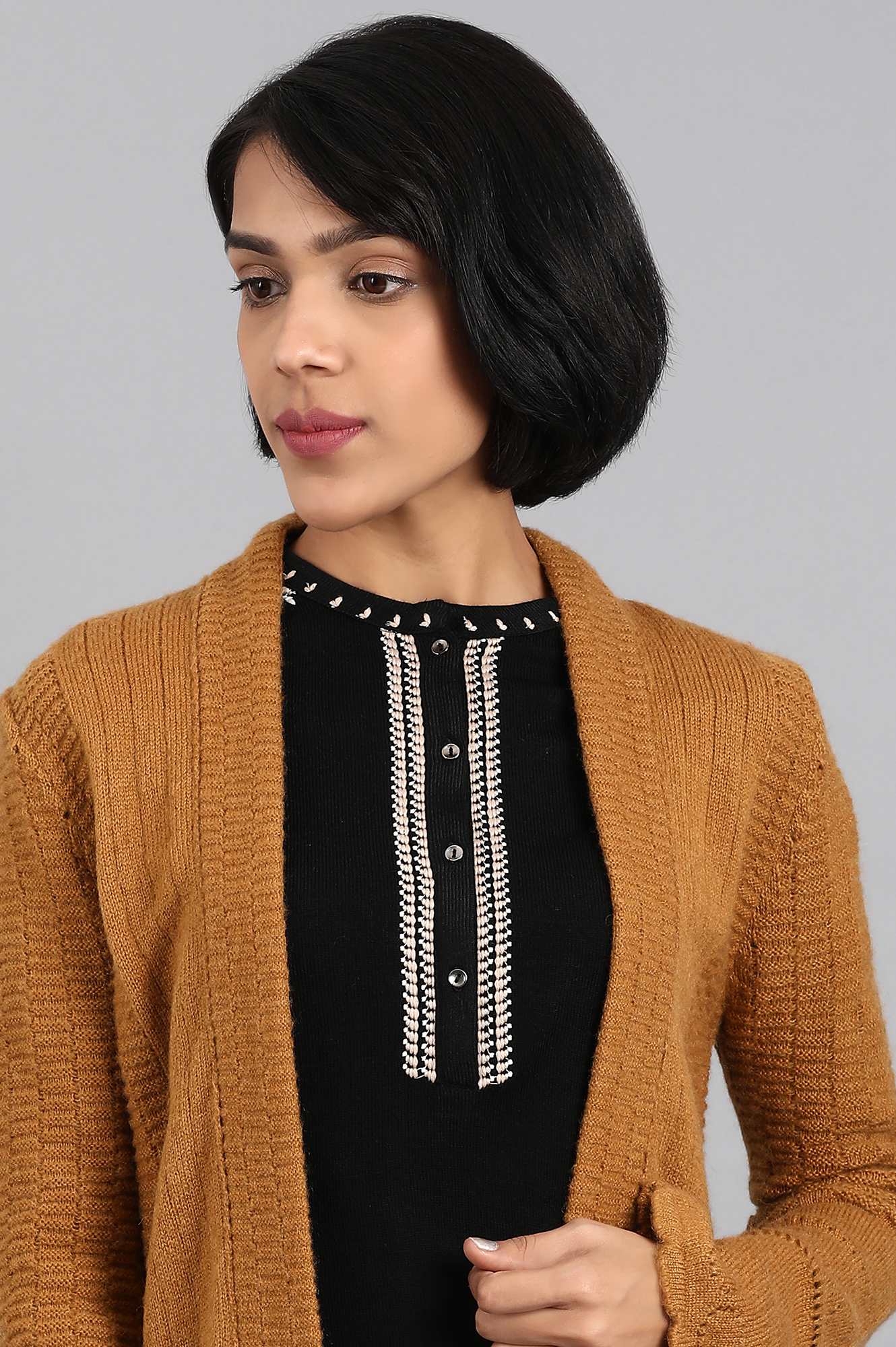 Mustard Open Front Cardigan - Image 6