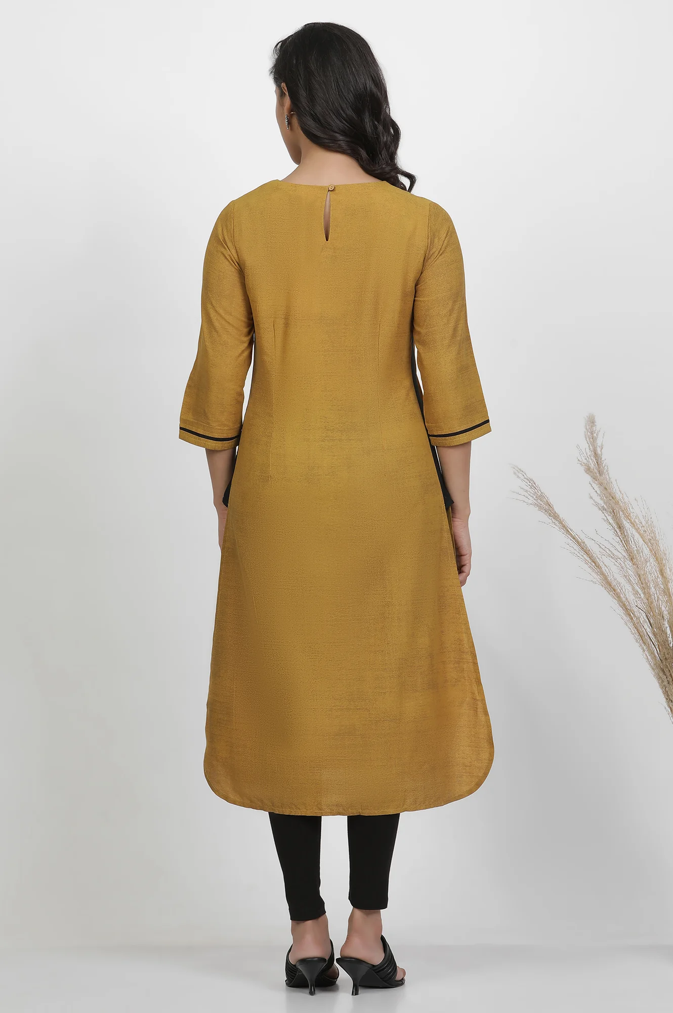 Mustard Yellow Printed Kurta, Tights And Dupatta Set - Image 4