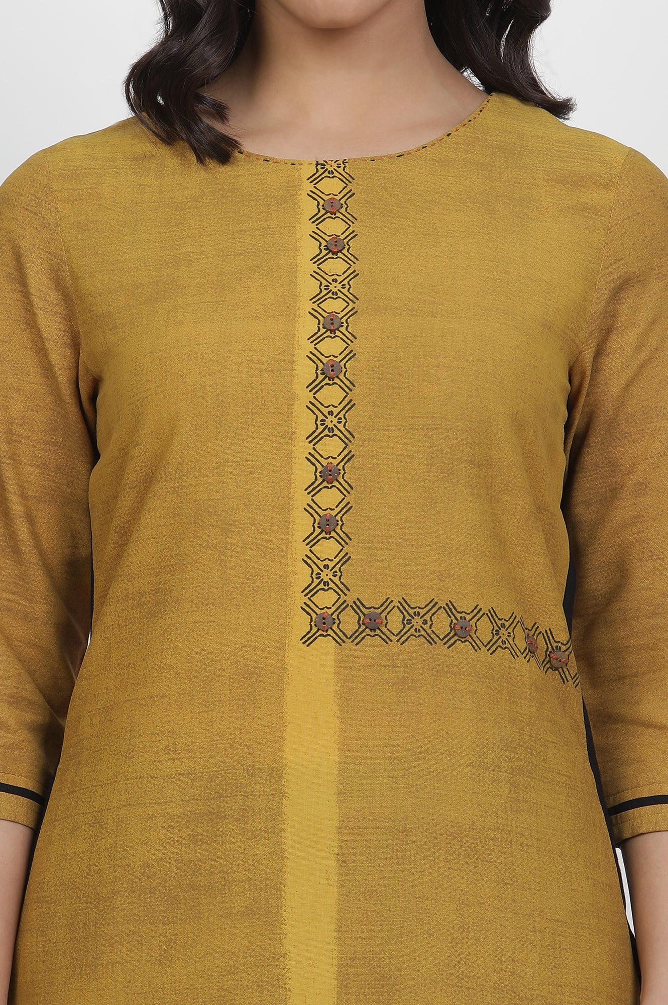 Mustard Yellow Printed Kurta, Tights And Dupatta Set - Image 6