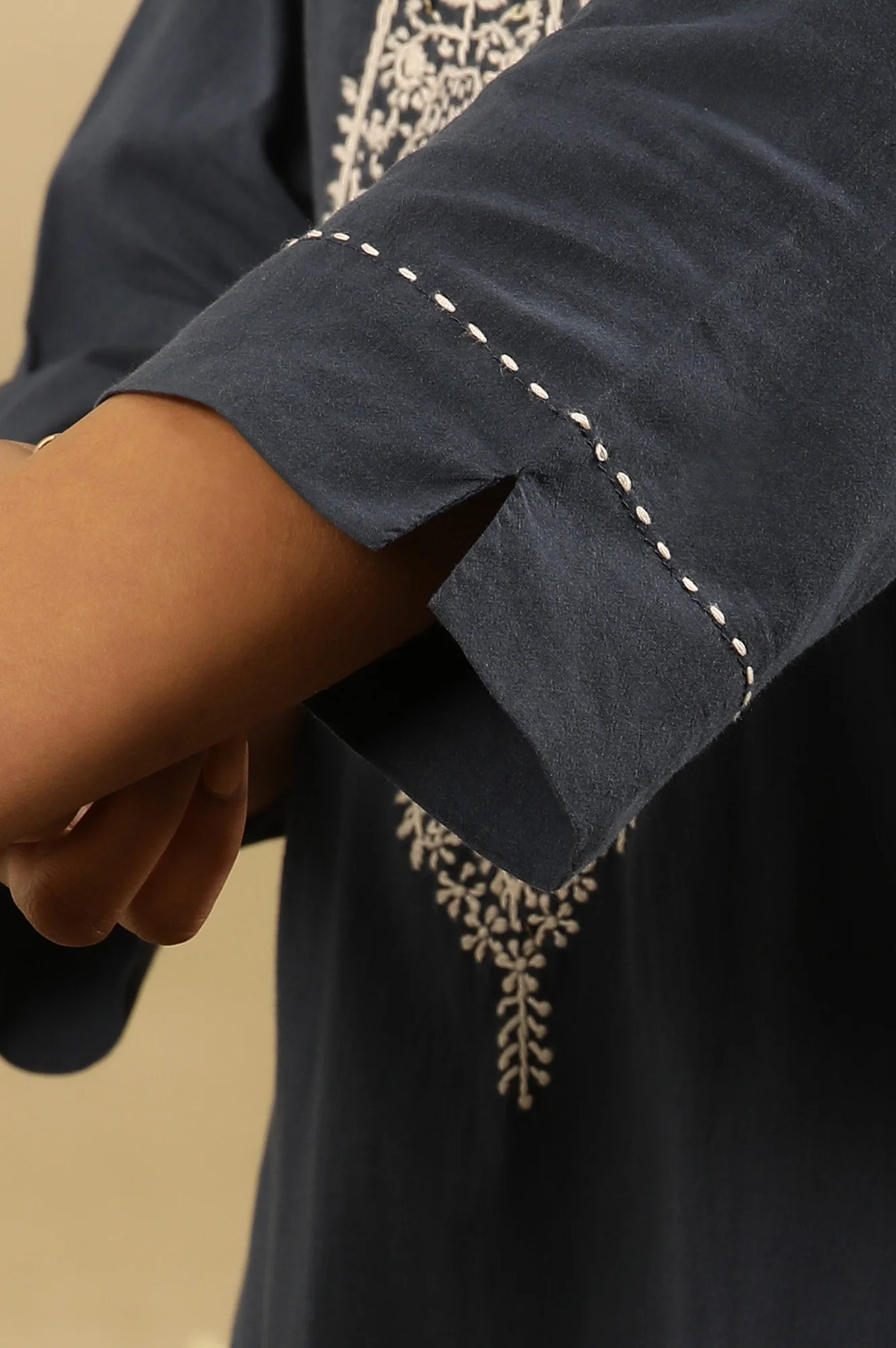 Navy Blue Chikankari Kurta In Cotton Voile - Image 8