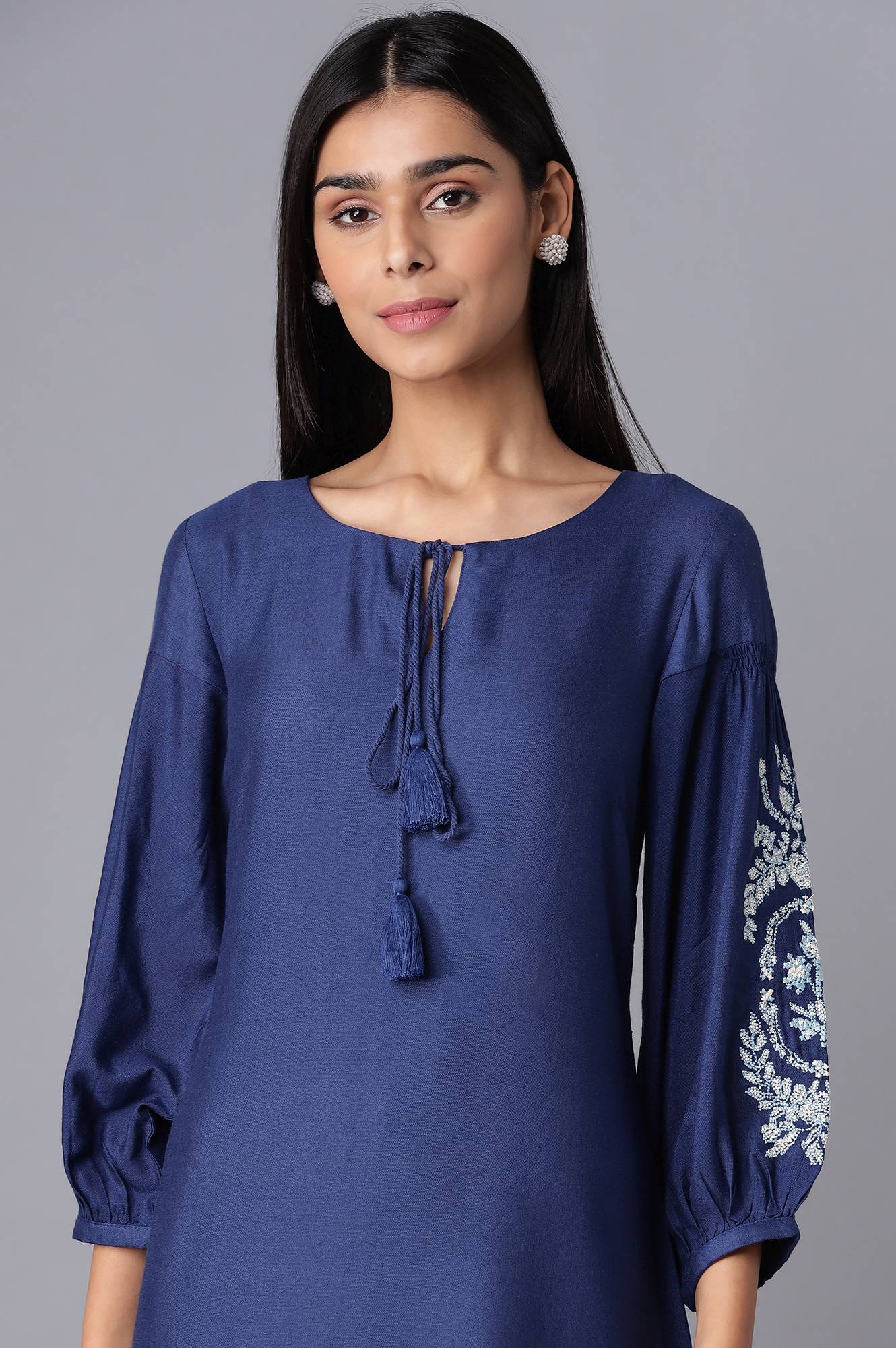 Navy Blue Embroidered Dress - Image 5