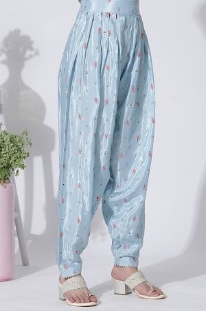 Navy Blue Embroidered Festive Kurta, Printed Salwar With Dupatta Set - Image 9