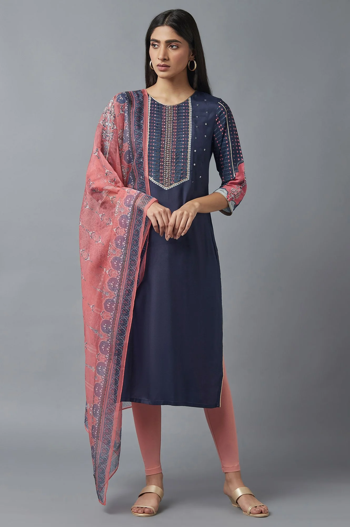 Navy Blue Floral Print kurta - Image 5