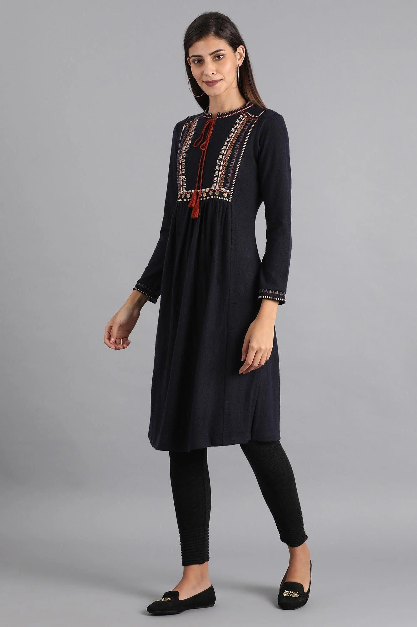 Navy Blue Mandarin Neck Winter kurta - Image 3