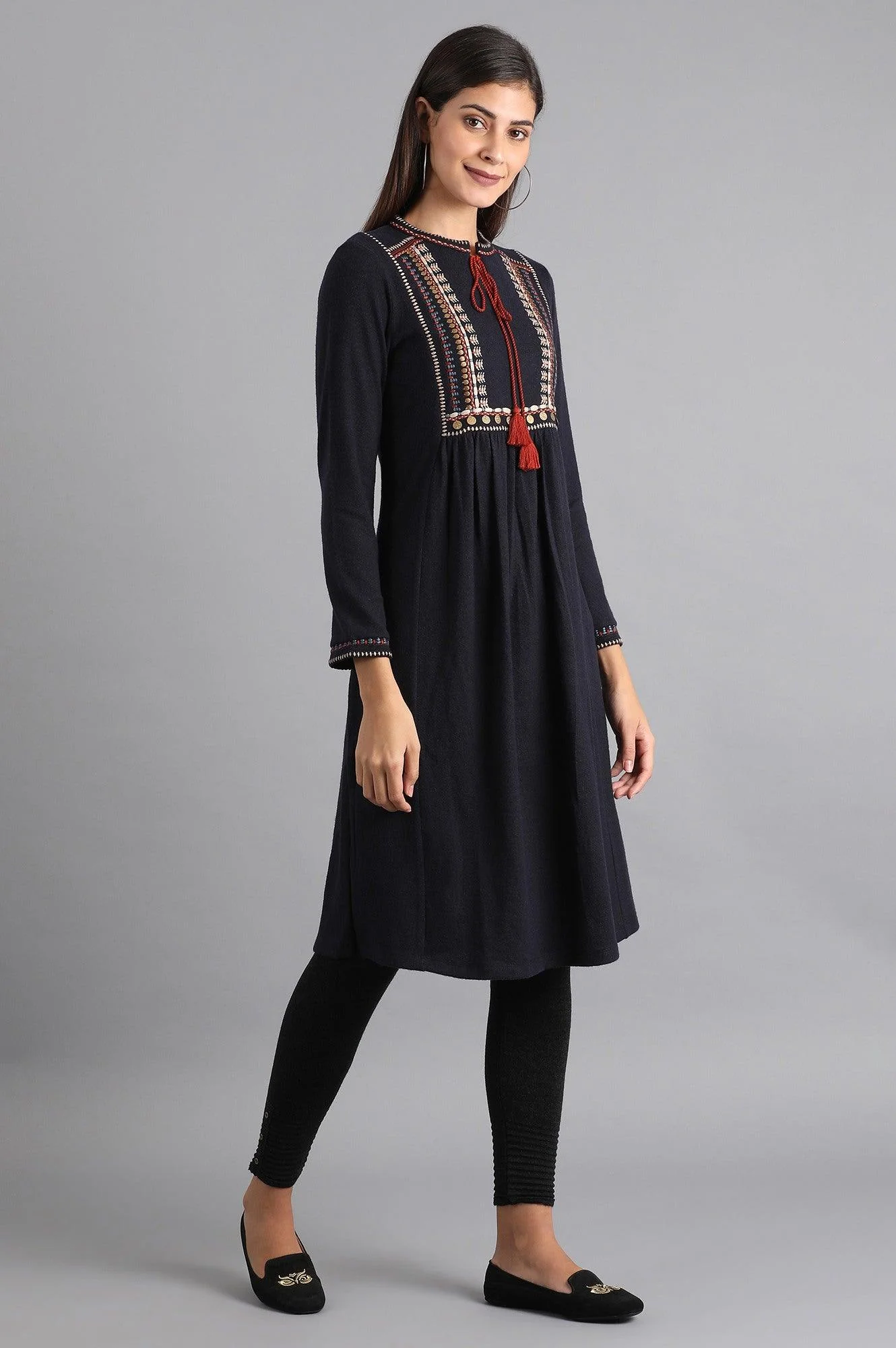 Navy Blue Mandarin Neck Winter kurta - Image 4