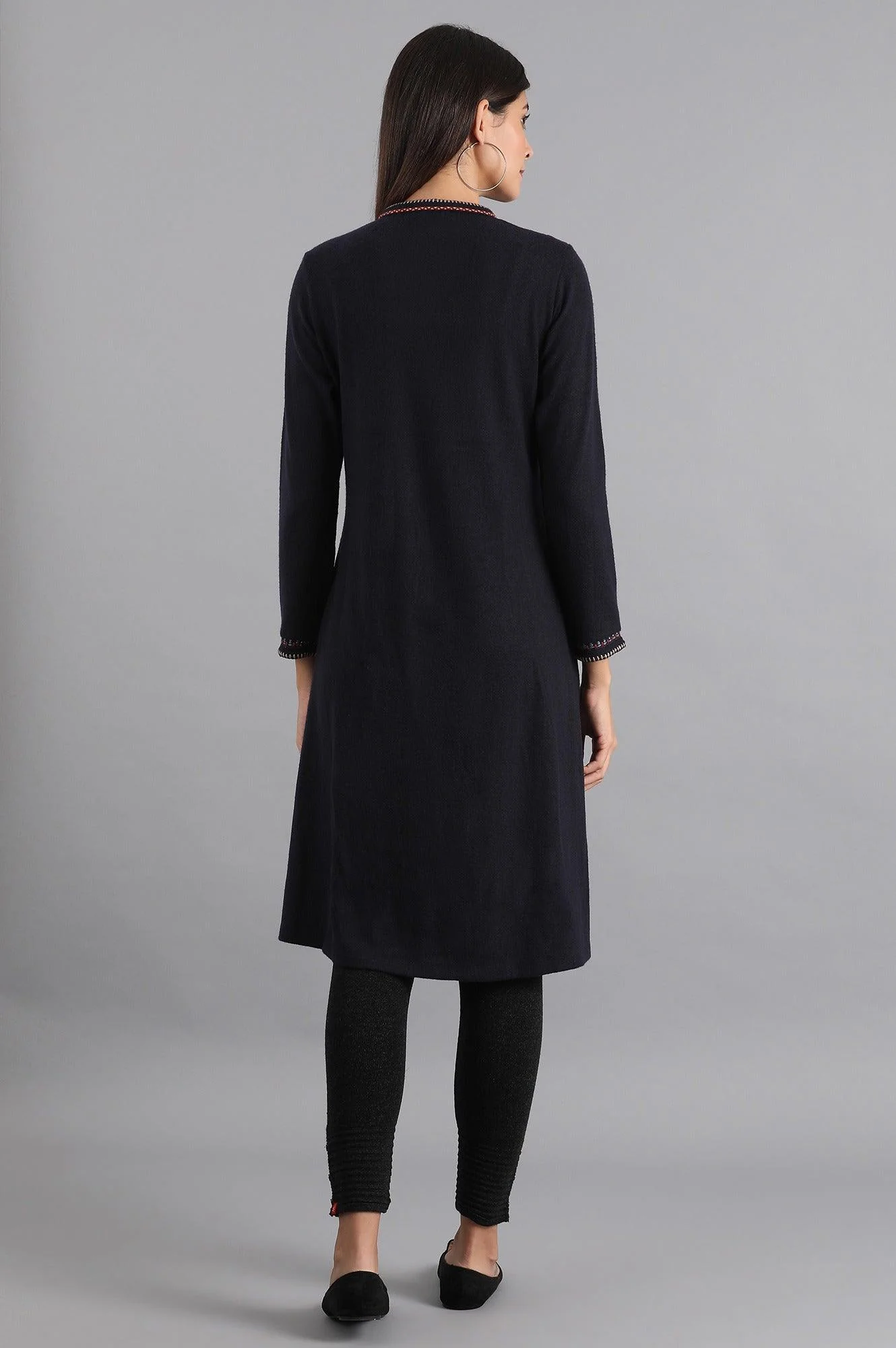 Navy Blue Mandarin Neck Winter kurta - Image 5