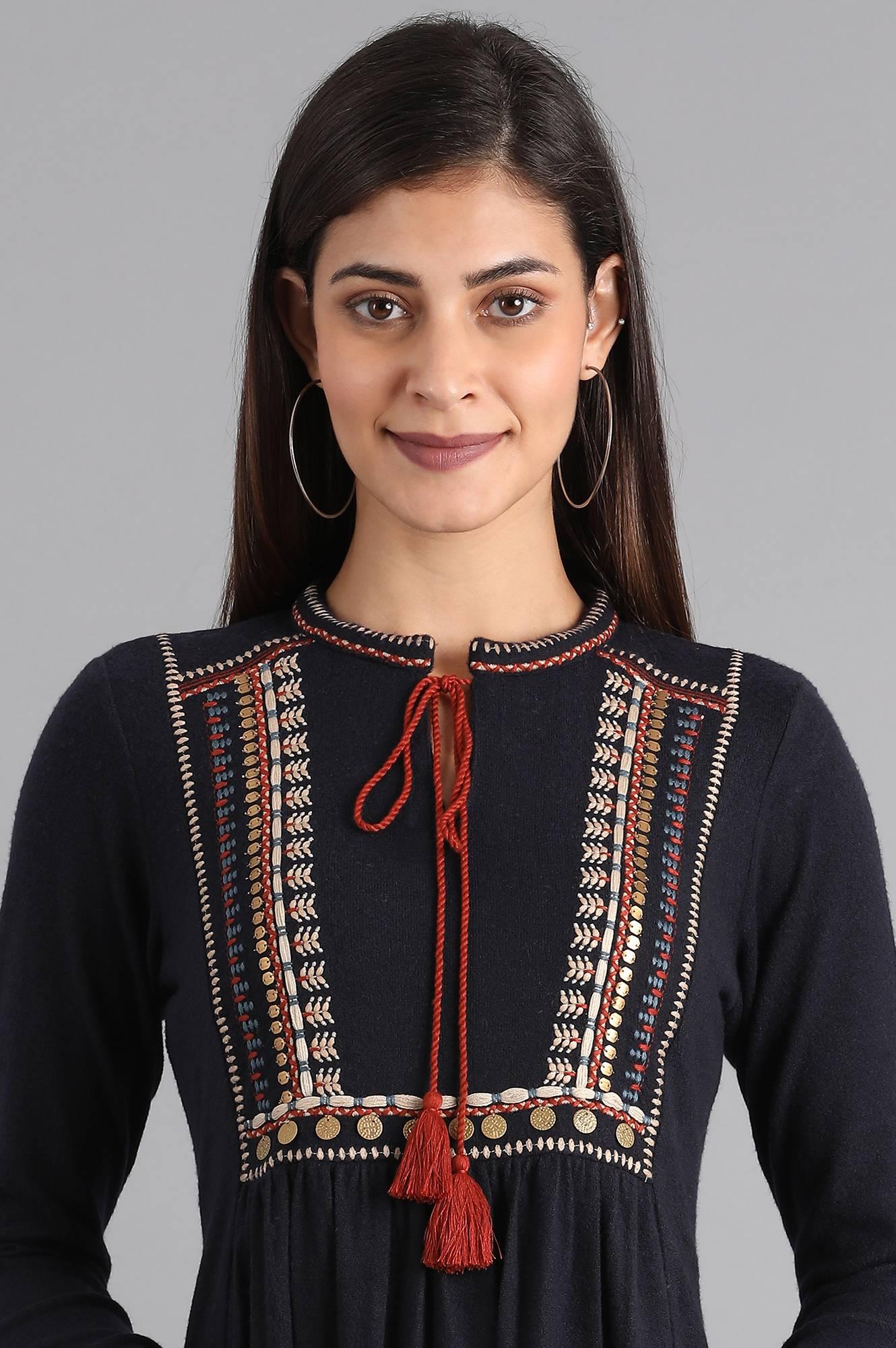 Navy Blue Mandarin Neck Winter kurta - Image 6