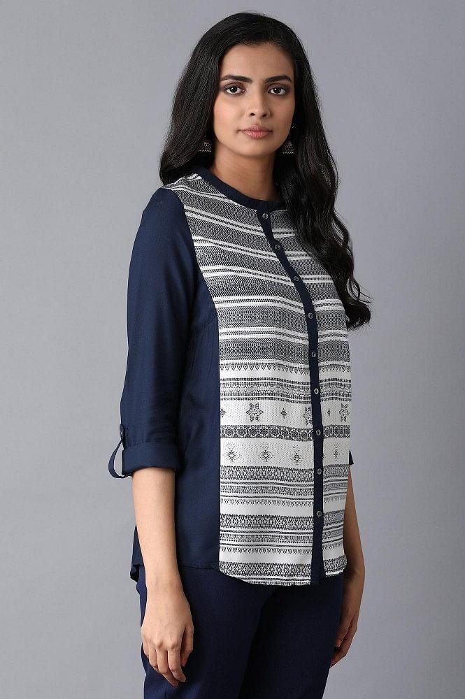 Navy Blue Printed Shirt Top - Image 4