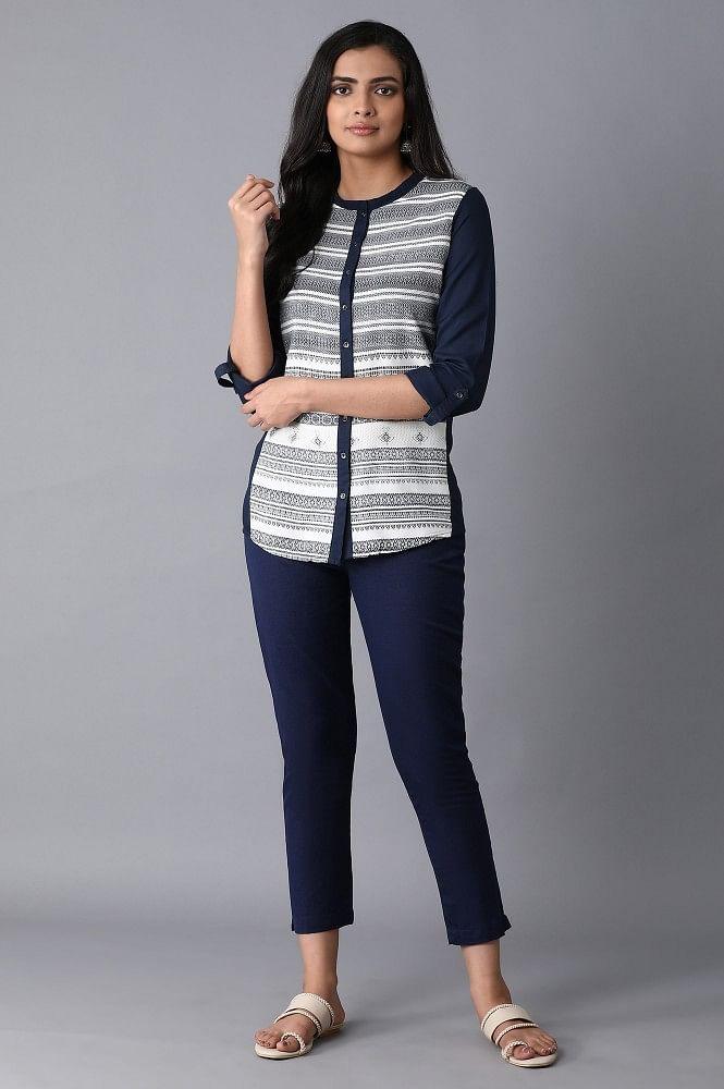 Navy Blue Printed Shirt Top - Image 5