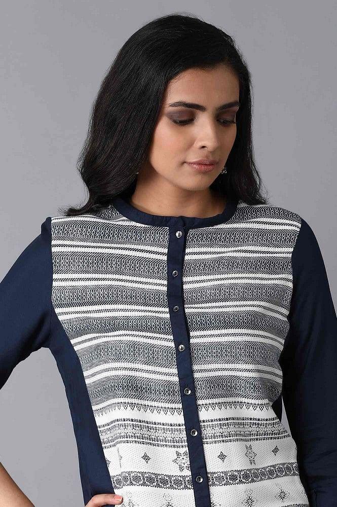 Navy Blue Printed Shirt Top - Image 6