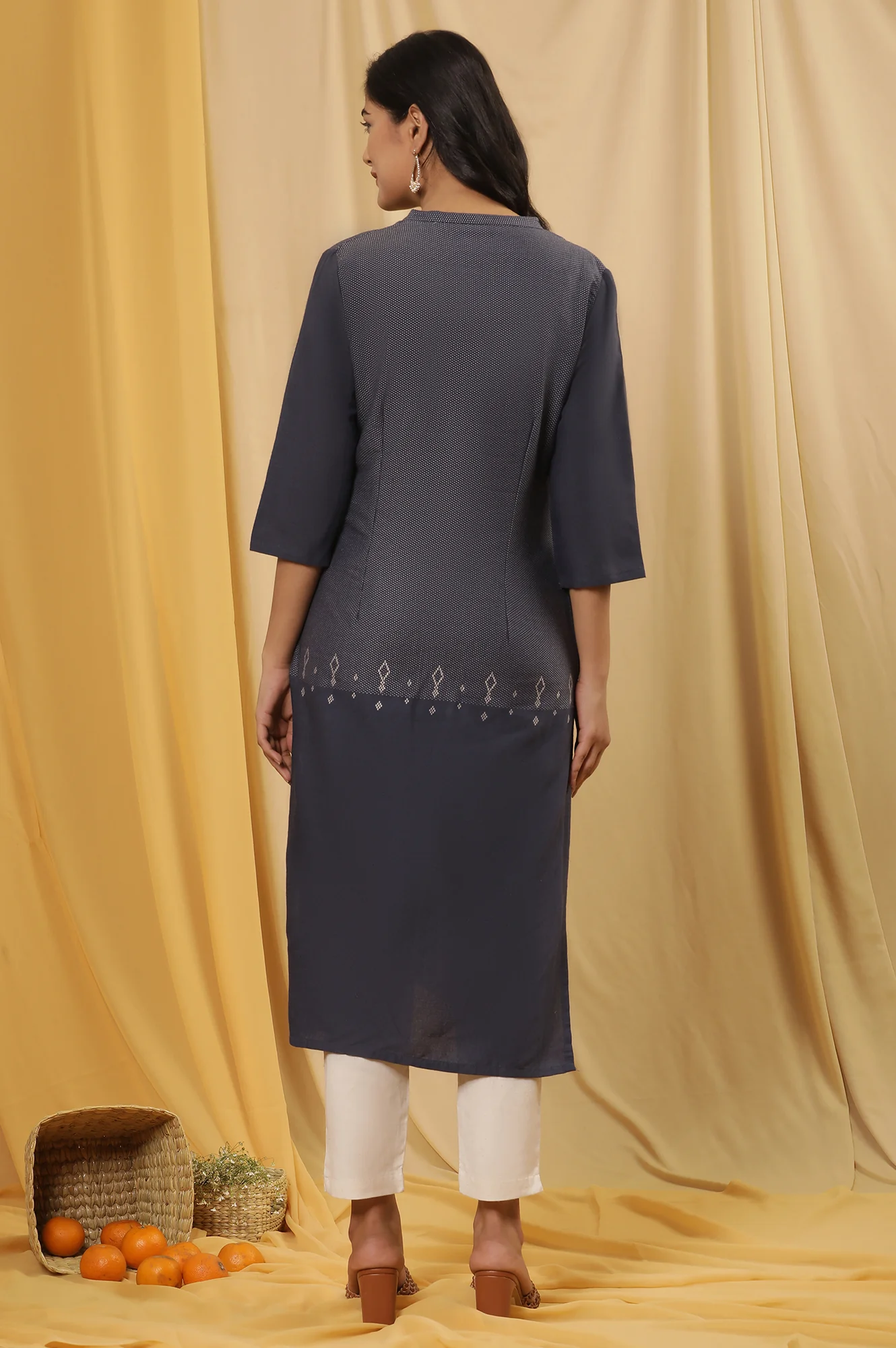 Navy Blue Printed Straight Kurta And Pants Set - Image 4