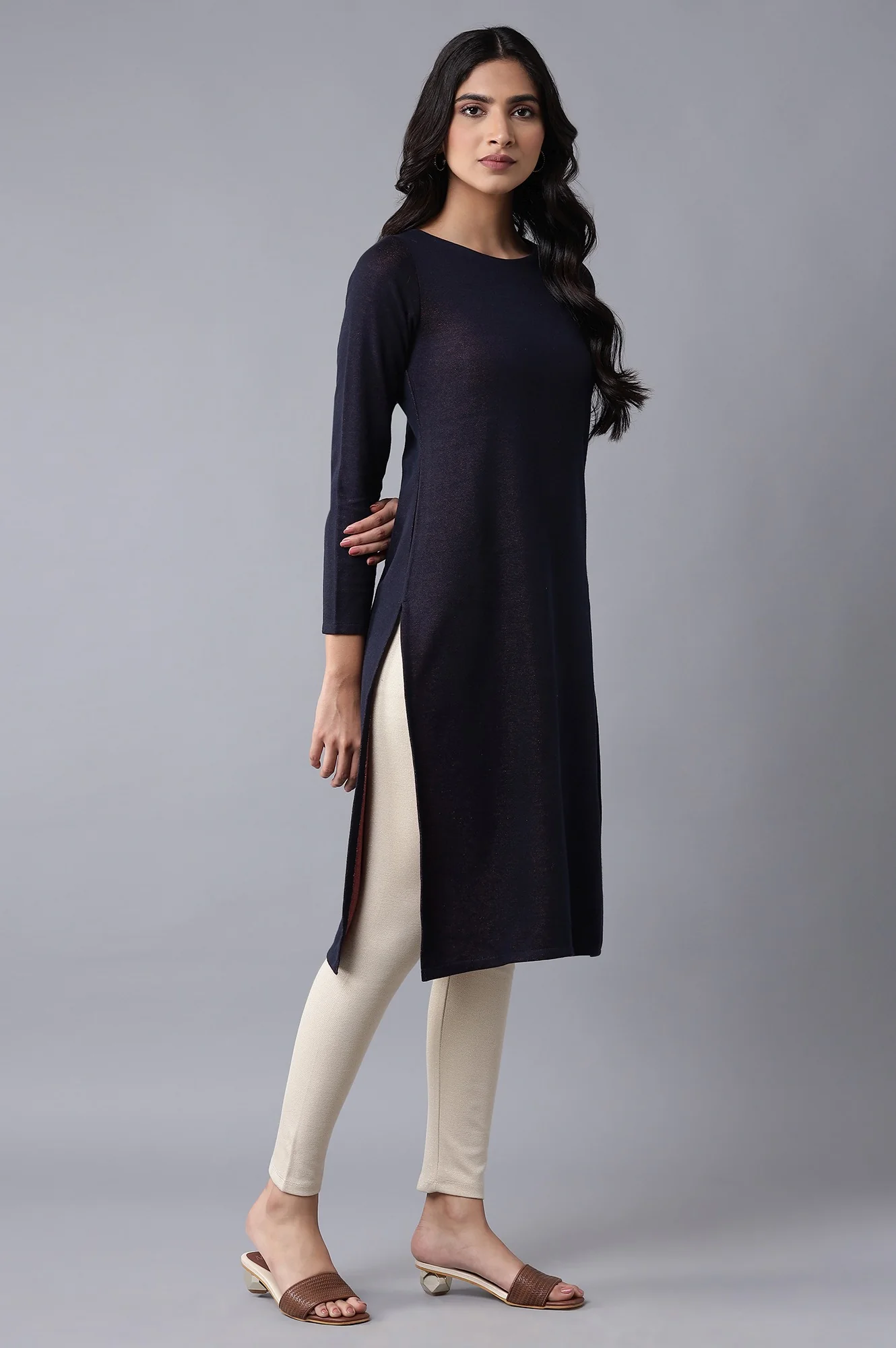 Navy Blue Winter Kurta - Image 4