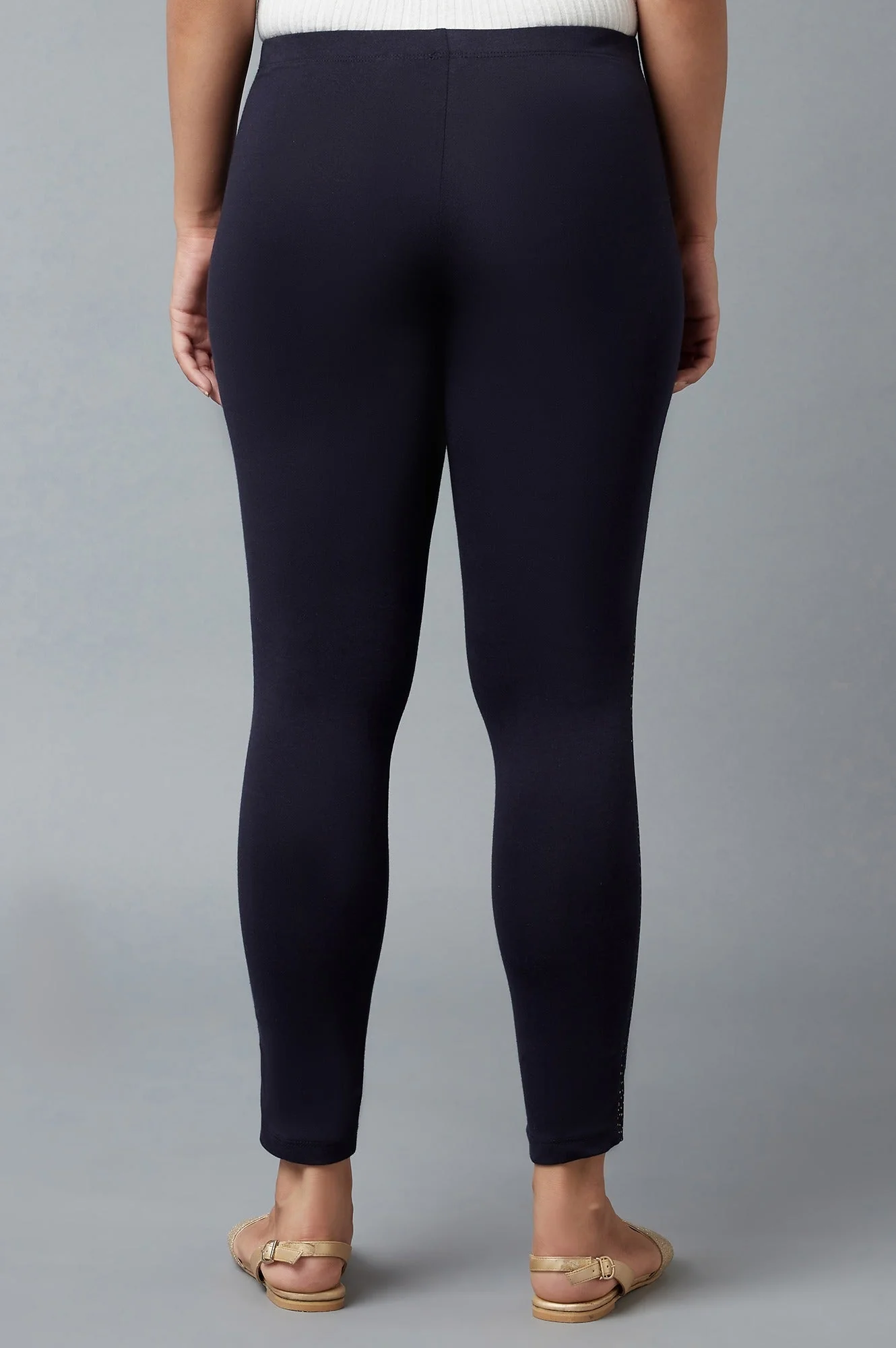 Elleven Women's Navy Blue Solid Skinny Fit Cotton Tights With Elasticated Waist - Image 2