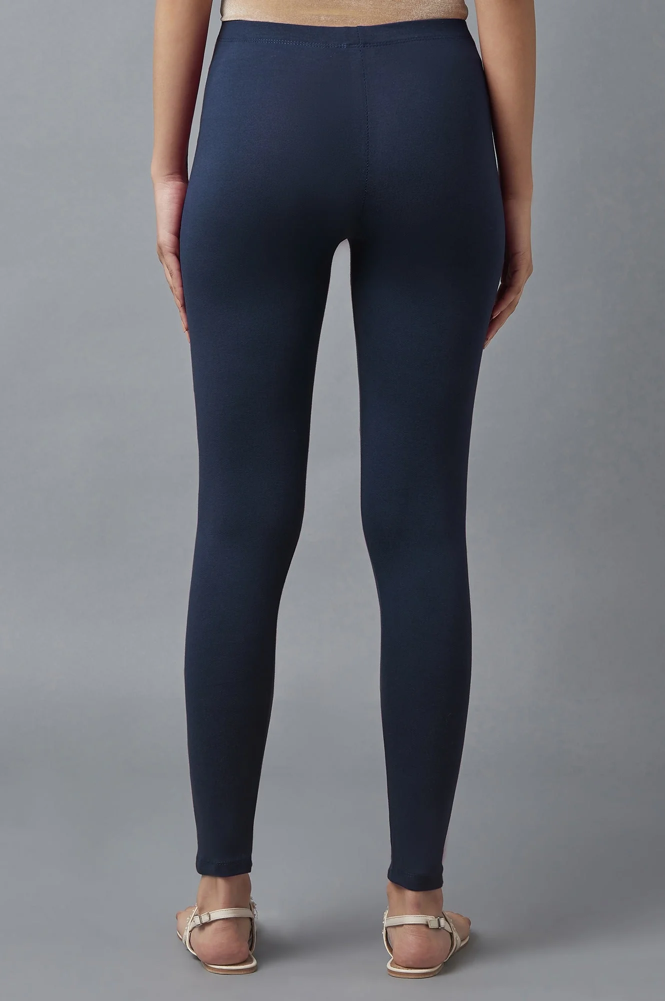 Elleven Women's Navy Blue Solid Skinny Fit Cotton Tights With Elasticated Waist - Image 2