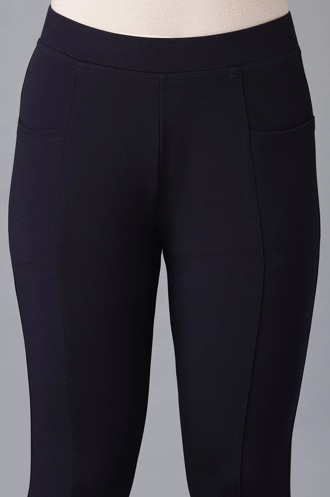 Elleven Women's Navy Blue Solid Straight Fit Tights With Elasticated Waist - Image 6