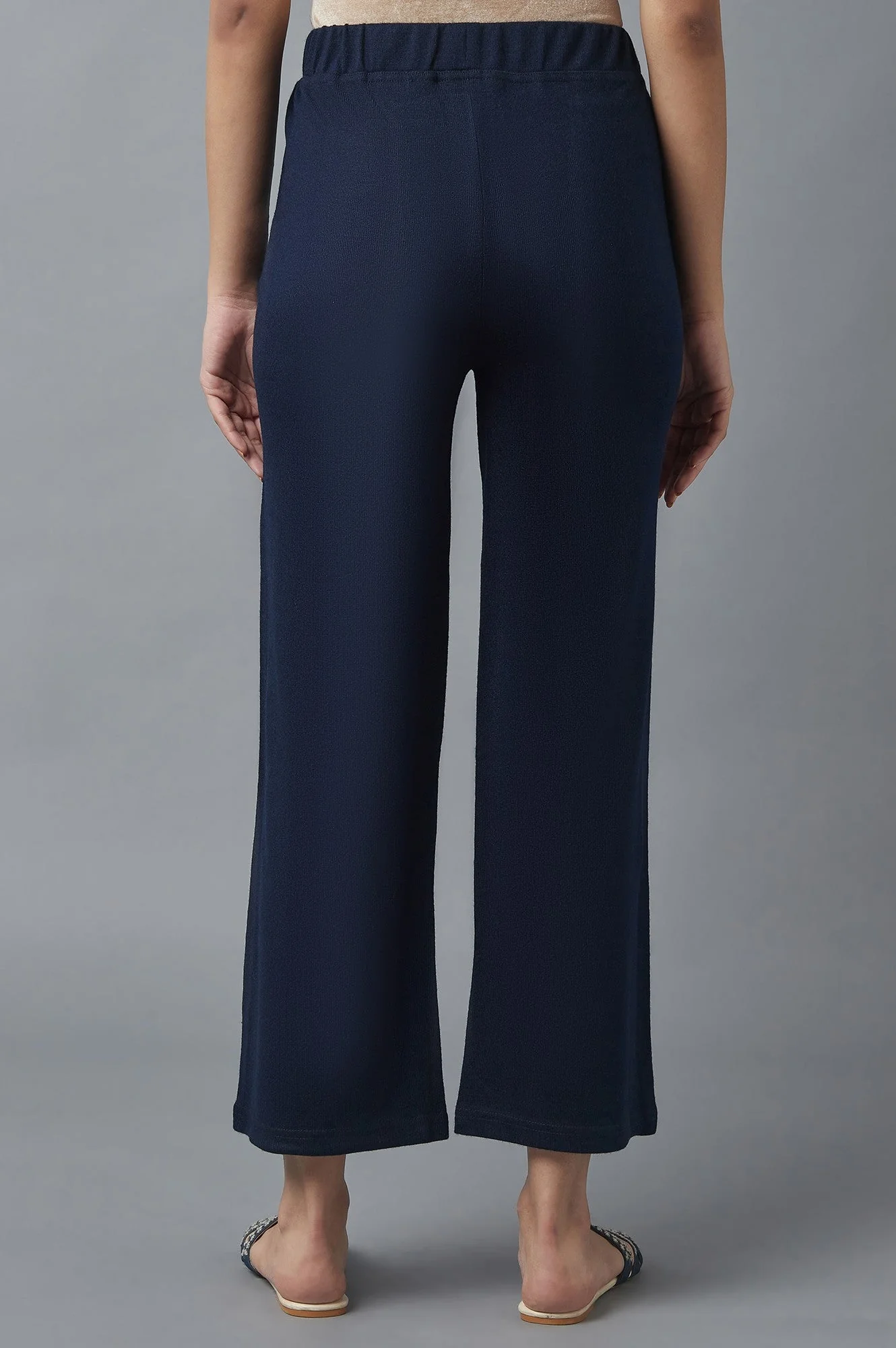 Elleven Women's Navy Blue Solid Straight Fit Acrylic Palazzo With Elasticated Waist - Image 2