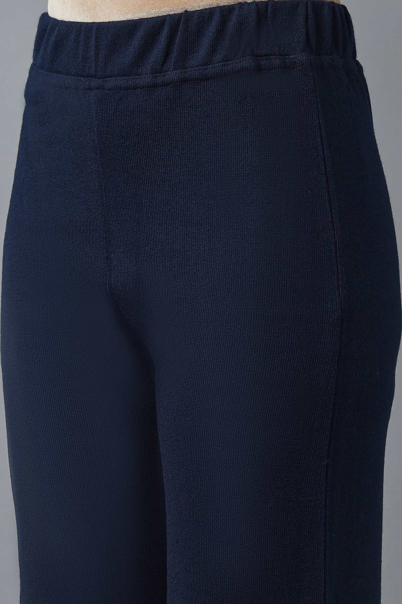 Elleven Women's Navy Blue Solid Straight Fit Acrylic Palazzo With Elasticated Waist - Image 6