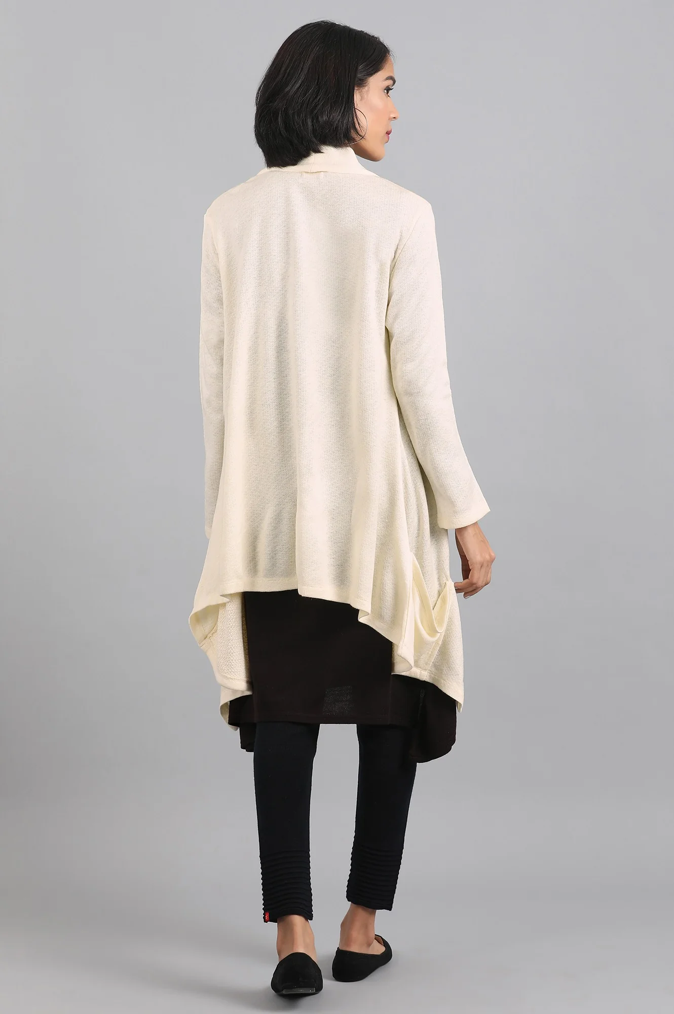 Off White Front Open Soft Acrylic Cardigan - Image 2